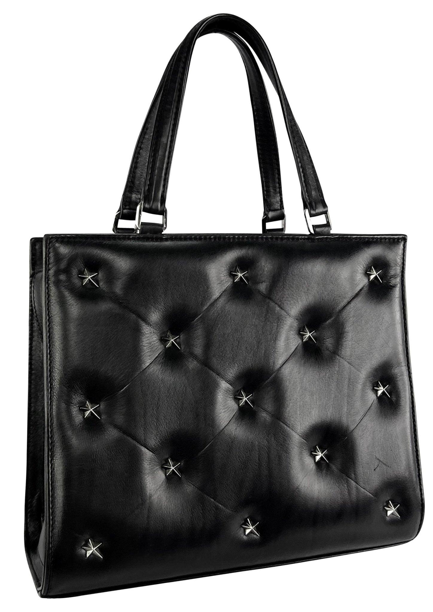 1990s Thierry Mugler Star Stud Quilted Black Leather Small Tote Bag - RealList