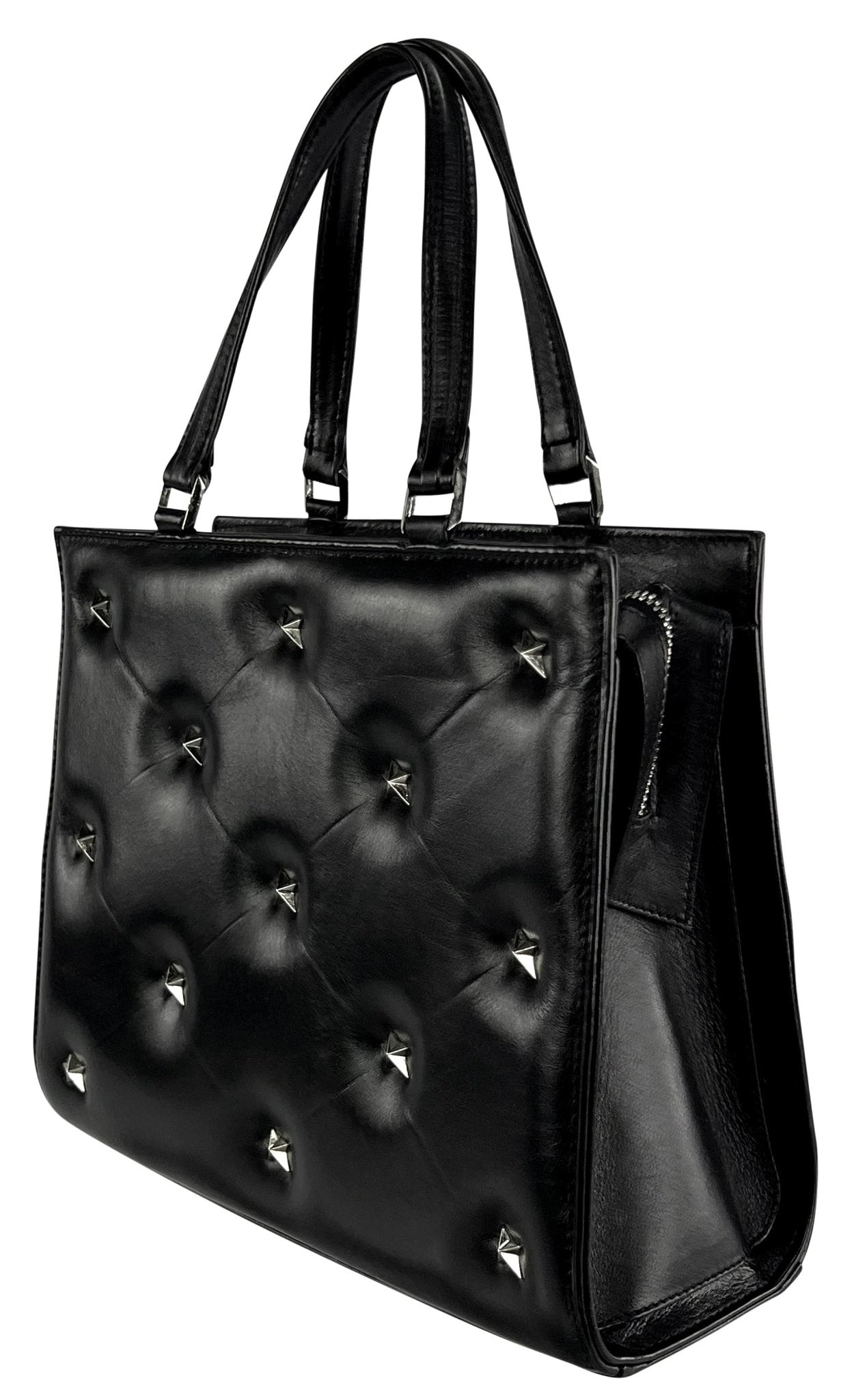 1990s Thierry Mugler Star Stud Quilted Black Leather Small Tote Bag - RealList