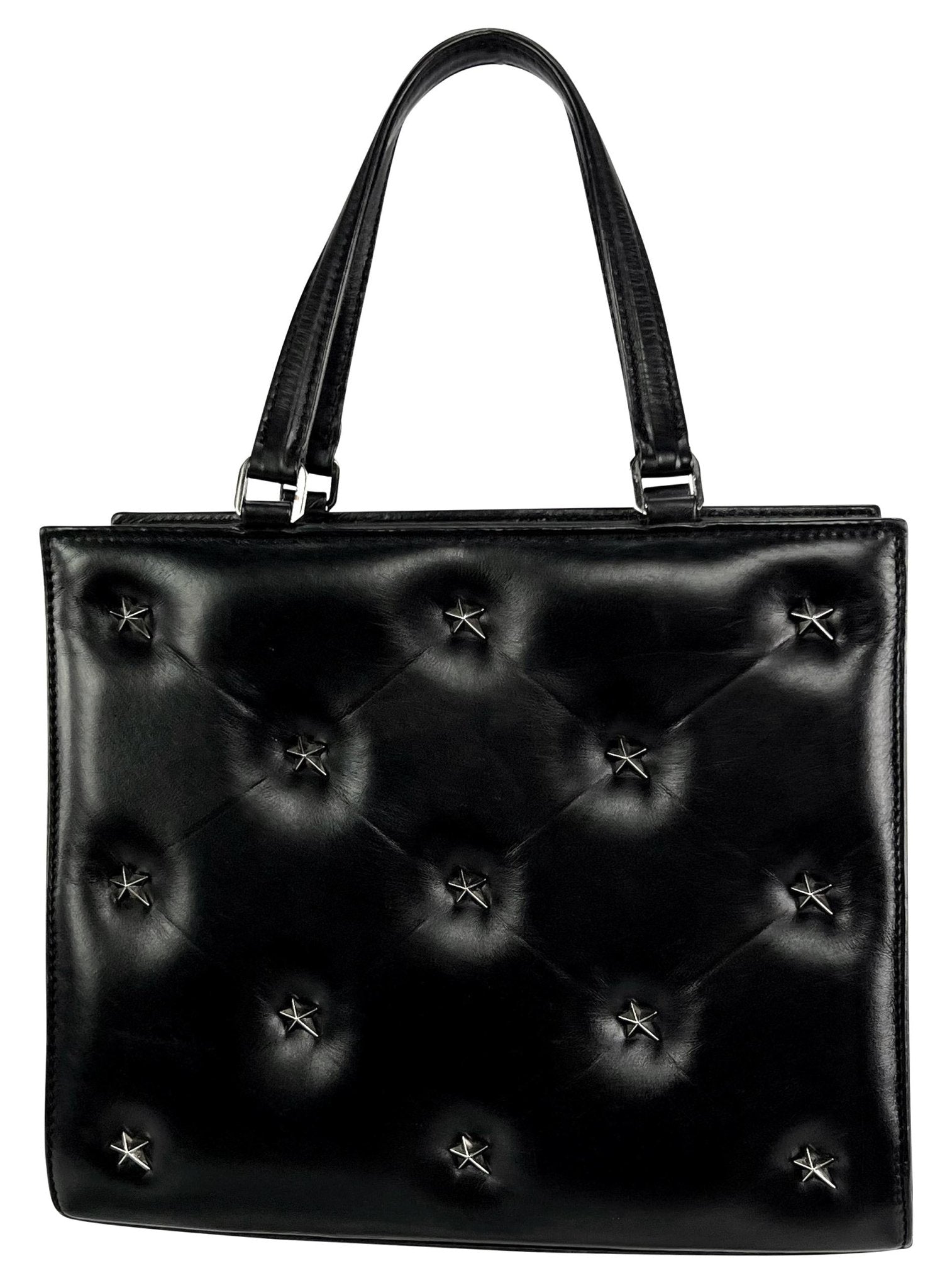 1990s Thierry Mugler Star Stud Quilted Black Leather Small Tote Bag - RealList