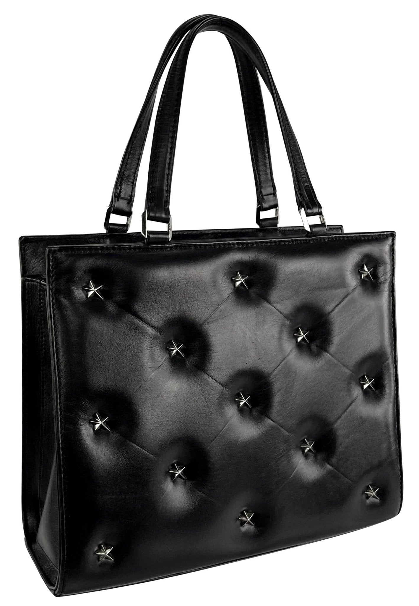1990s Thierry Mugler Star Stud Quilted Black Leather Small Tote Bag - RealList