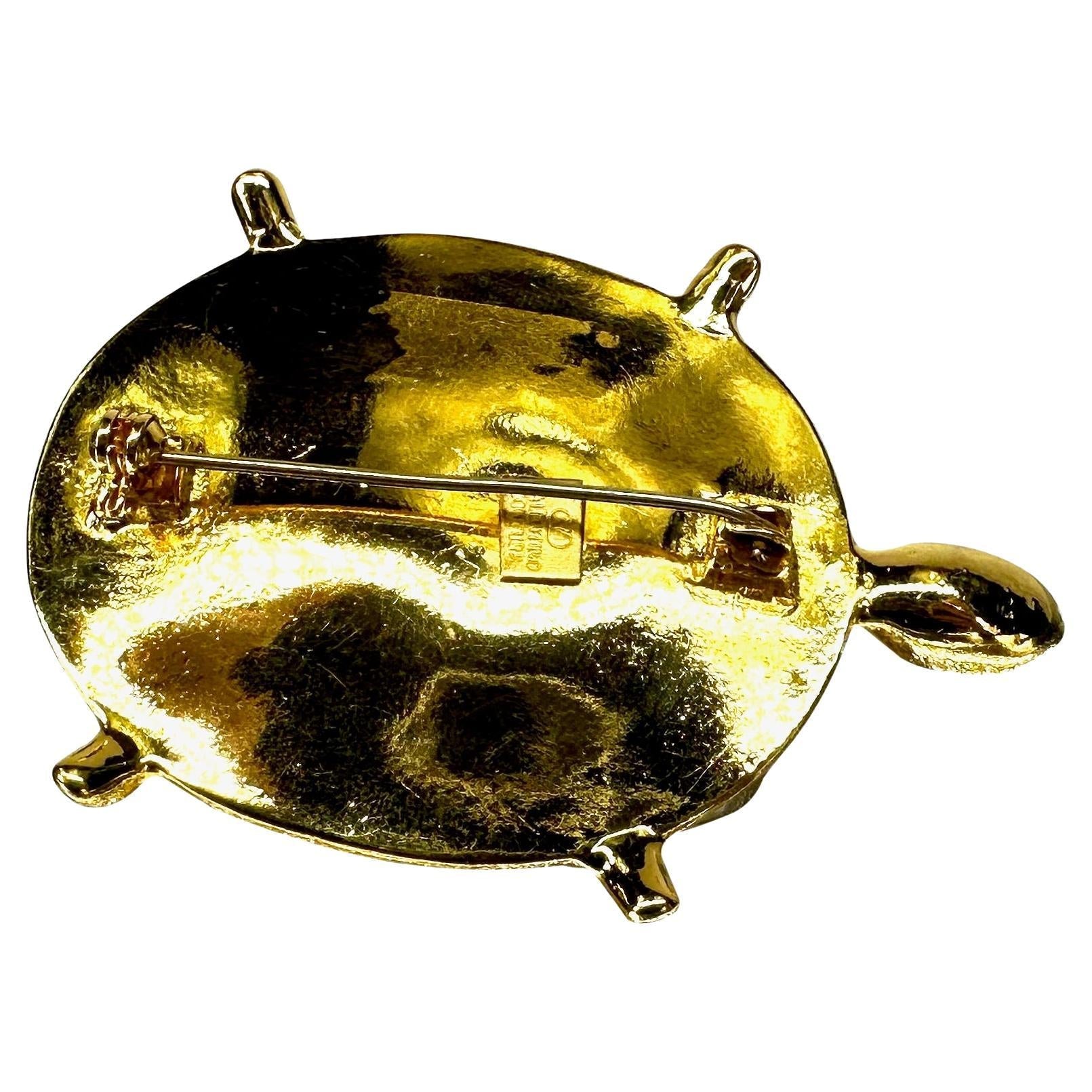 1990s Valentino Couture Gold Tone White Opal Turtle Costume Brooch - RealList