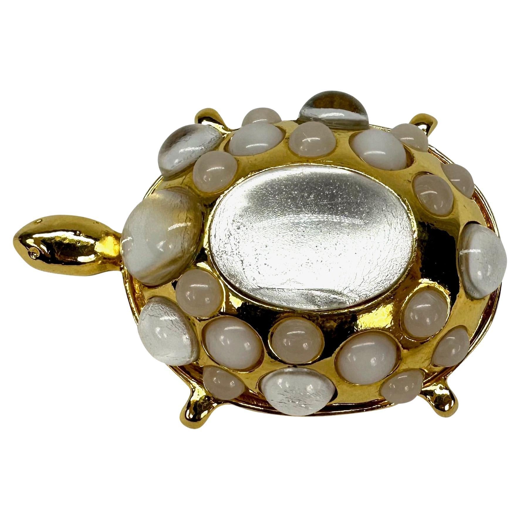1990s Valentino Couture Gold Tone White Opal Turtle Costume Brooch - RealList