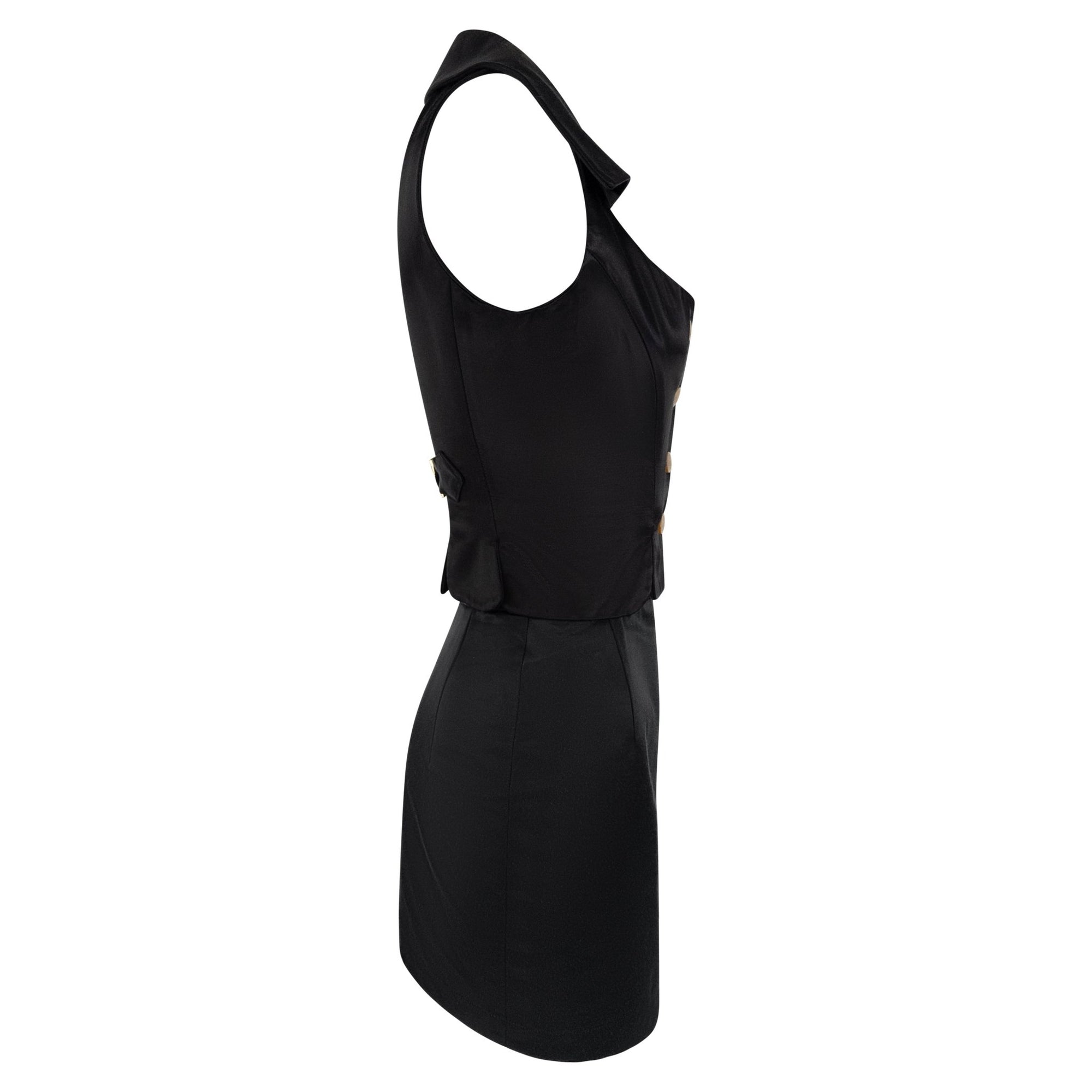 1990s Vivienne Westwood Black Satin Bustier Crop Top Mini Skirt Set - RealList