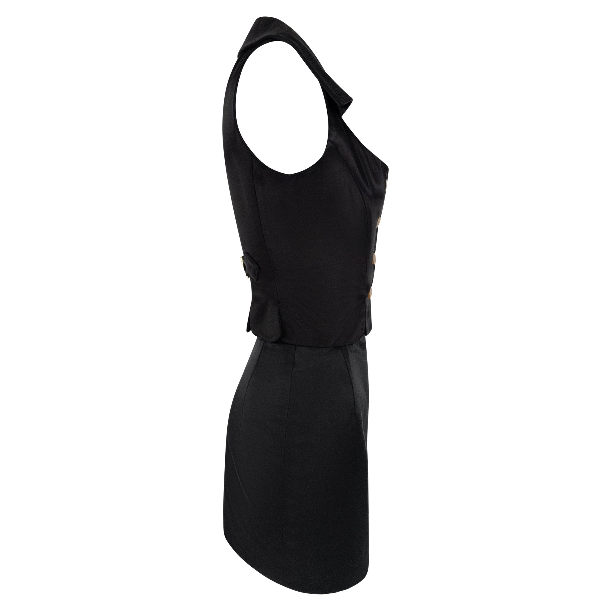 1990s Vivienne Westwood Black Satin Bustier Crop Top Mini Skirt Set - RealList