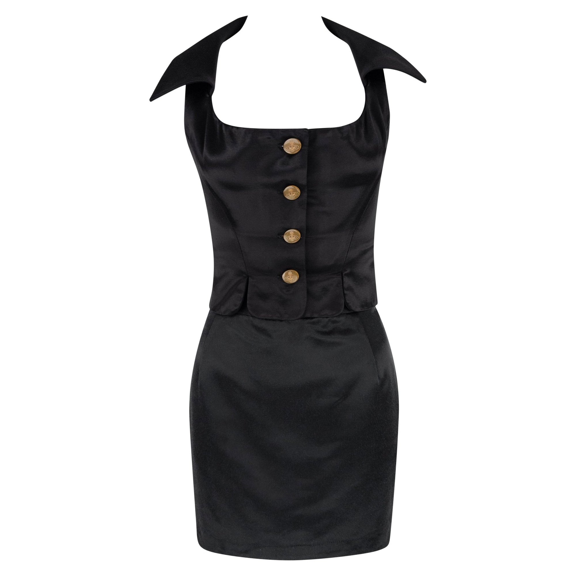1990s Vivienne Westwood Black Satin Bustier Crop Top Mini Skirt Set - RealList