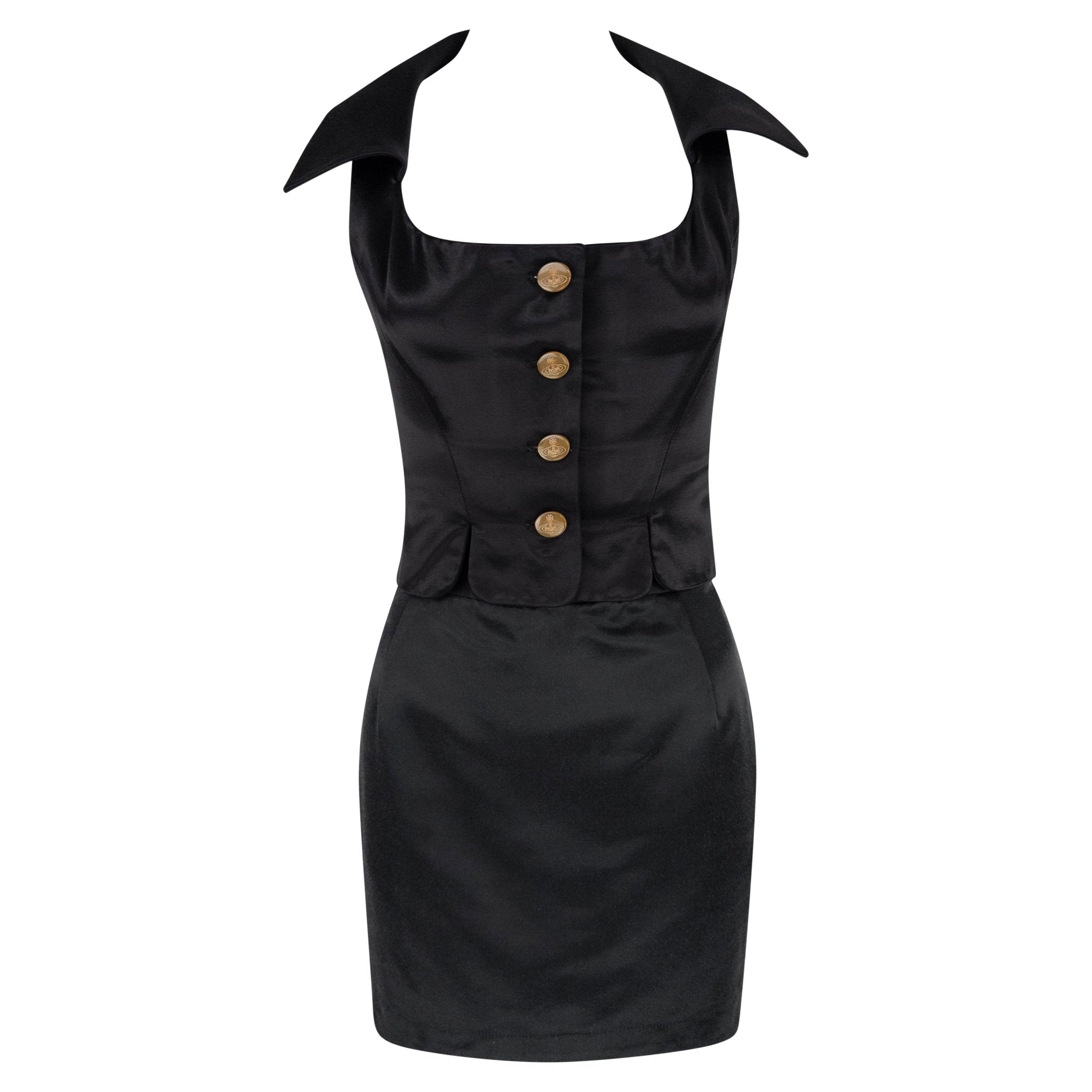 1990s Vivienne Westwood Black Satin Bustier Crop Top Mini Skirt Set - RealList