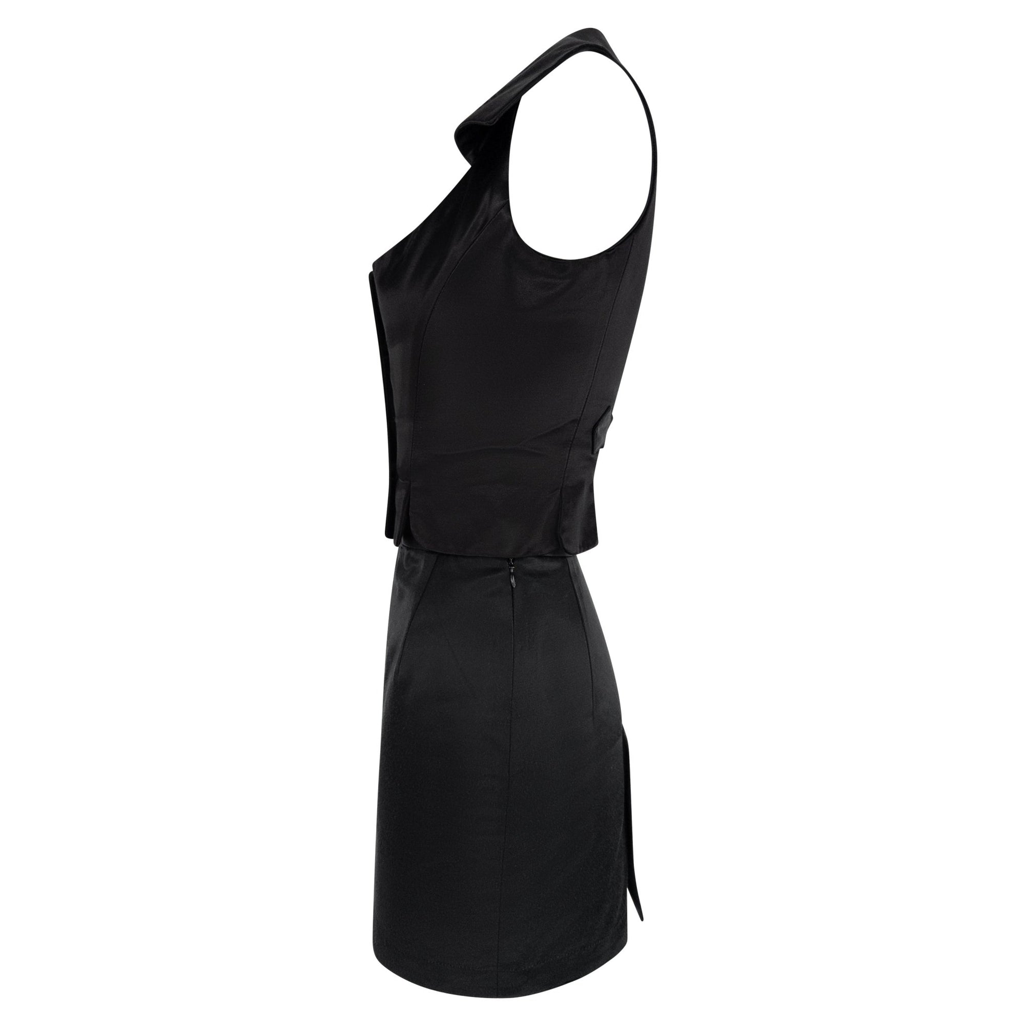 1990s Vivienne Westwood Black Satin Bustier Crop Top Mini Skirt Set - RealList