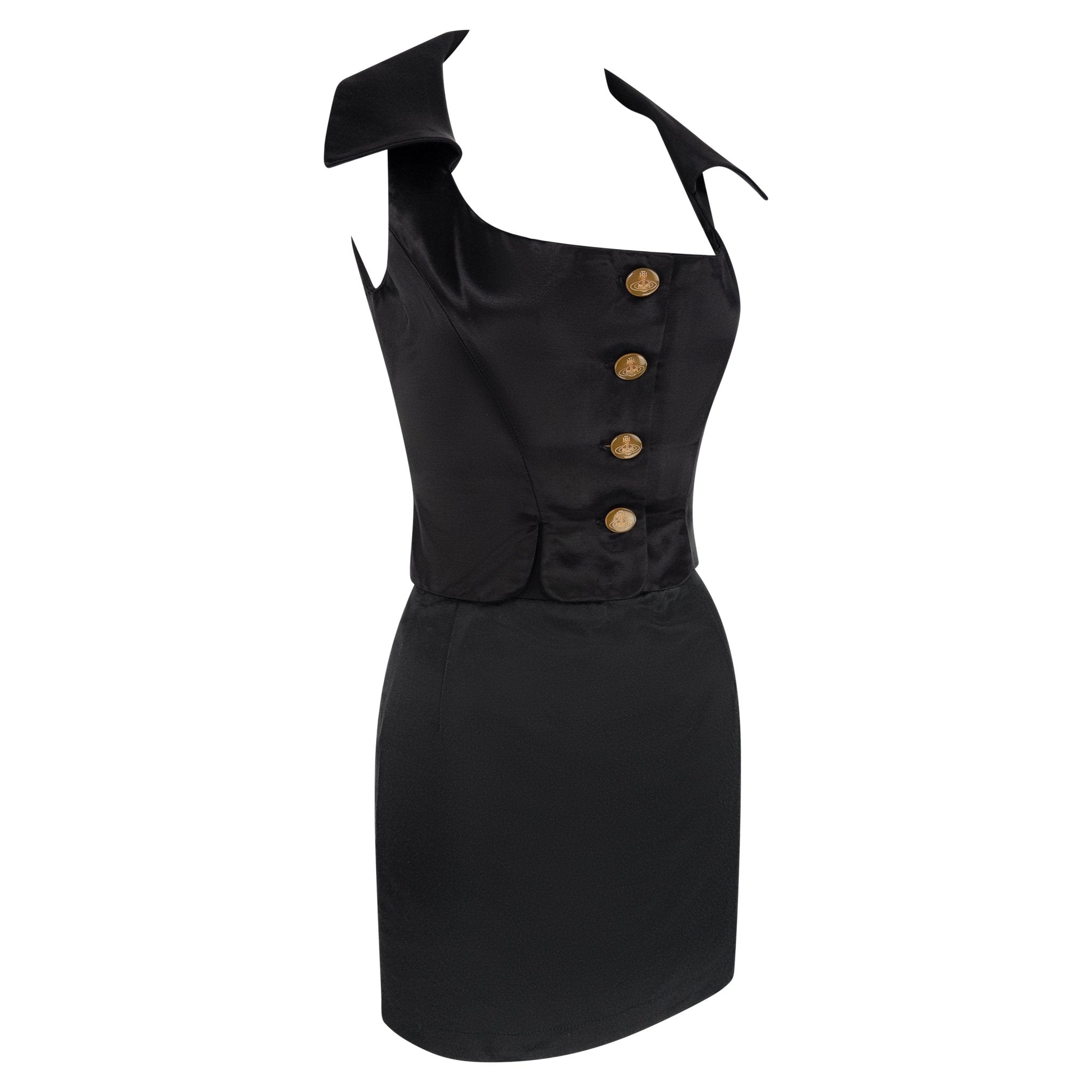 1990s Vivienne Westwood Black Satin Bustier Crop Top Mini Skirt Set - RealList