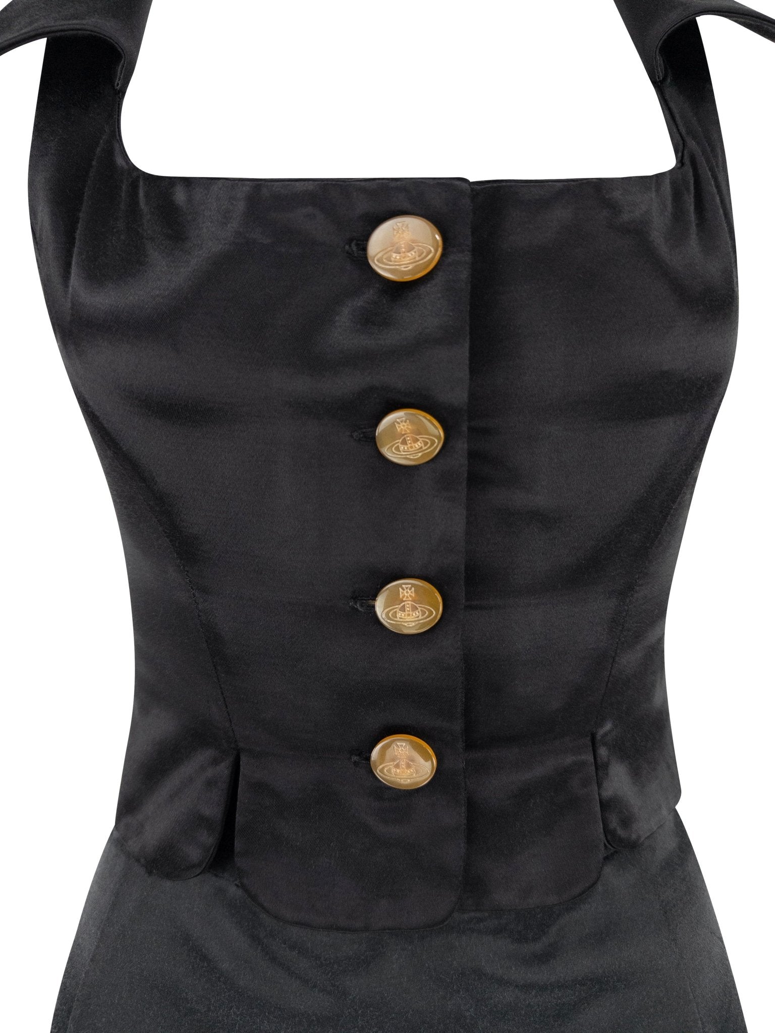 1990s Vivienne Westwood Black Satin Bustier Crop Top Mini Skirt Set - RealList