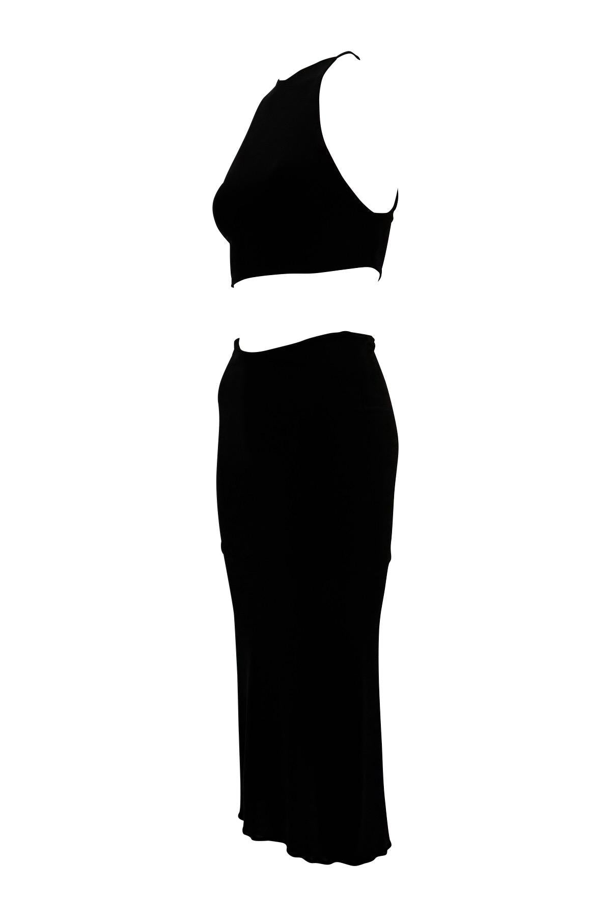 1990s Yigal Azrouël Black Crop Top Bodycon Skirt Set - RealList