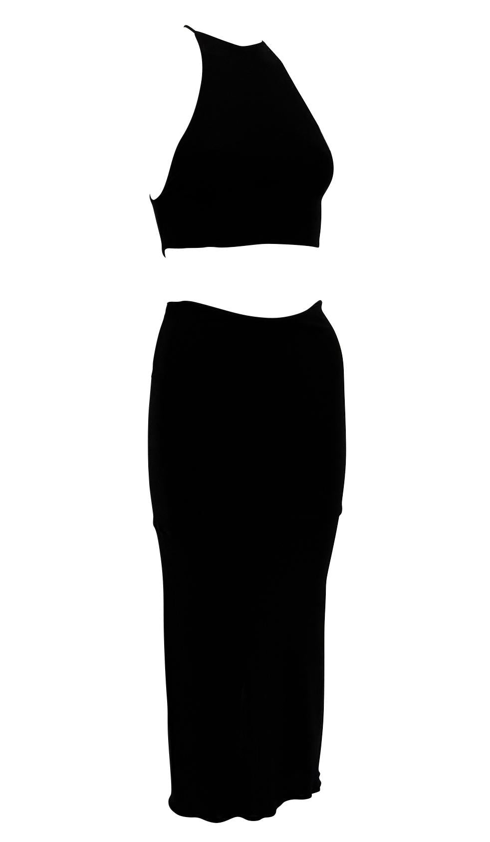 1990s Yigal Azrouël Black Crop Top Bodycon Skirt Set - RealList