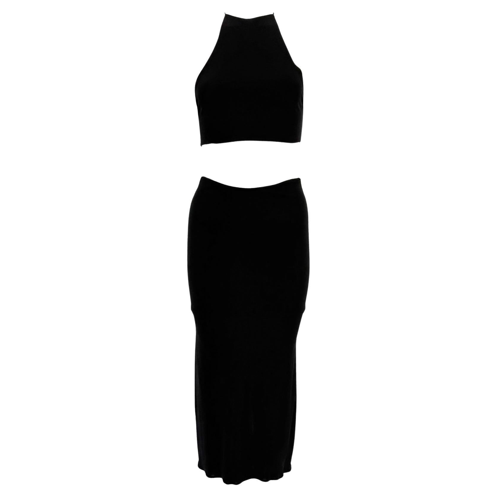 1990s Yigal Azrouël Black Crop Top Bodycon Skirt Set - RealList