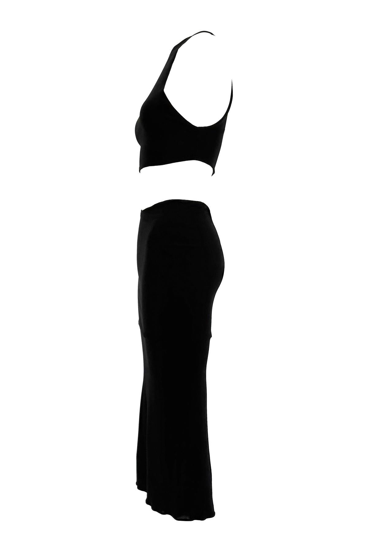 1990s Yigal Azrouël Black Crop Top Bodycon Skirt Set - RealList