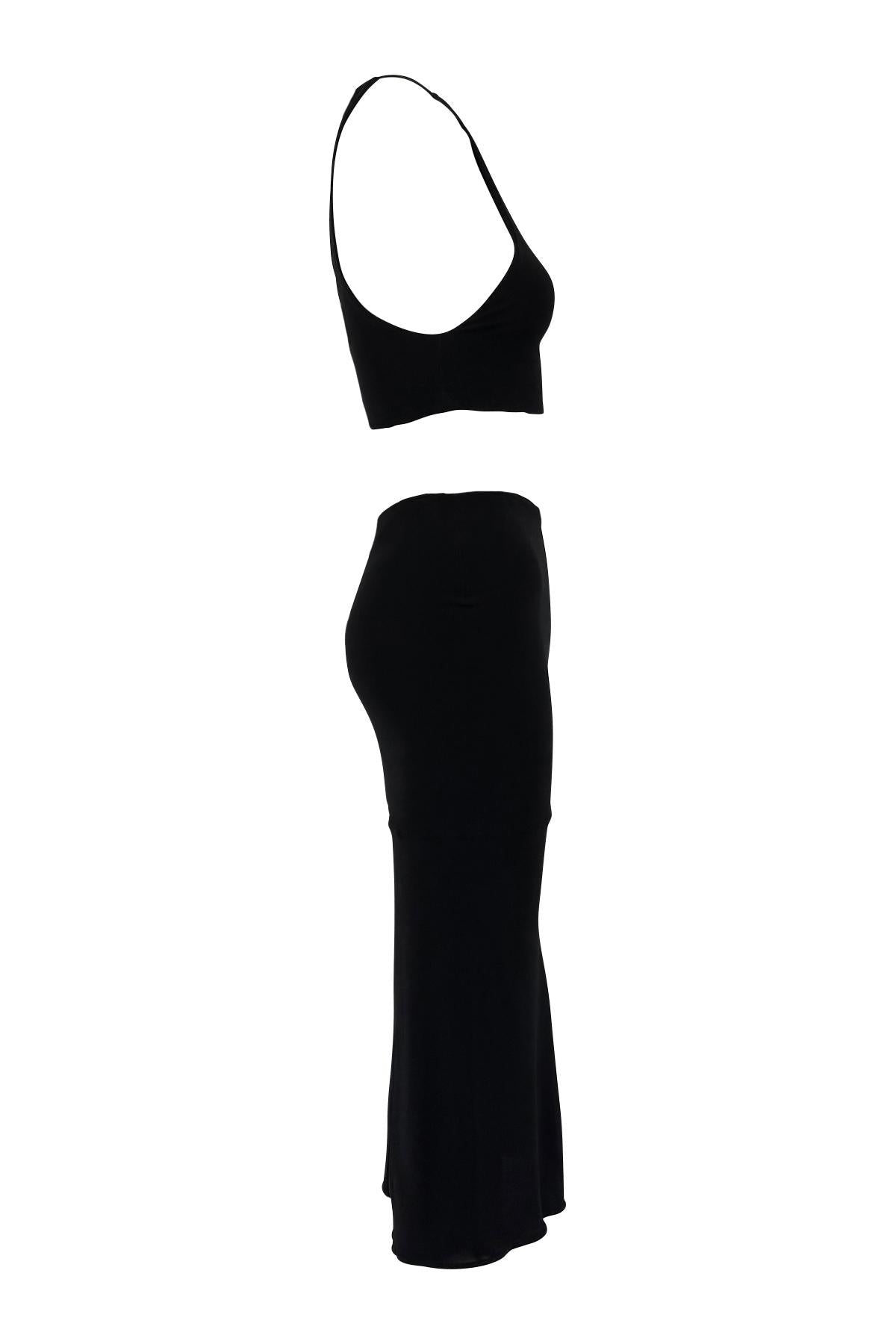 1990s Yigal Azrouël Black Crop Top Bodycon Skirt Set - RealList