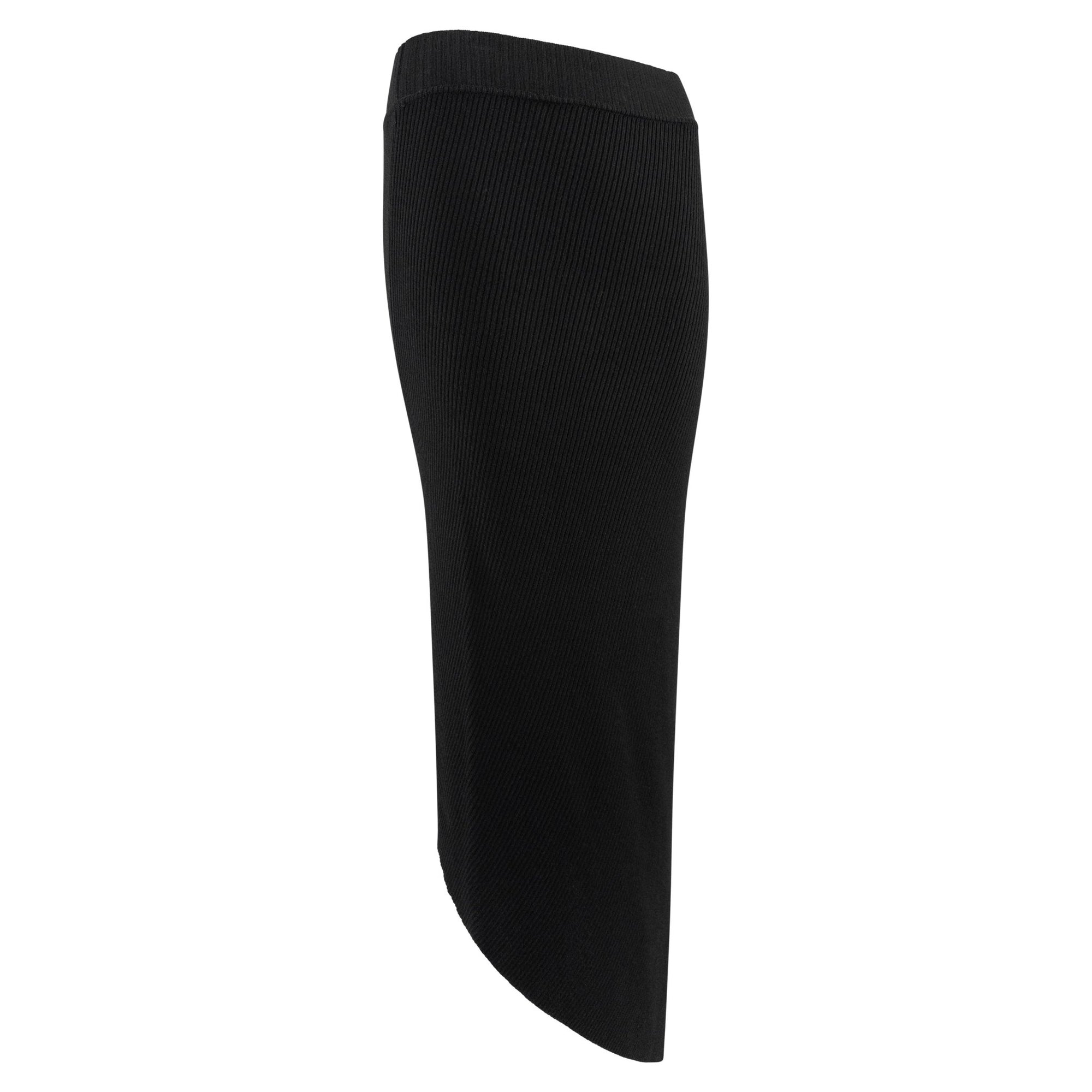 1990s Yves Saint Laurent Black Stretch Ribbed Knit Asymmetric Maxi Skirt - RealList