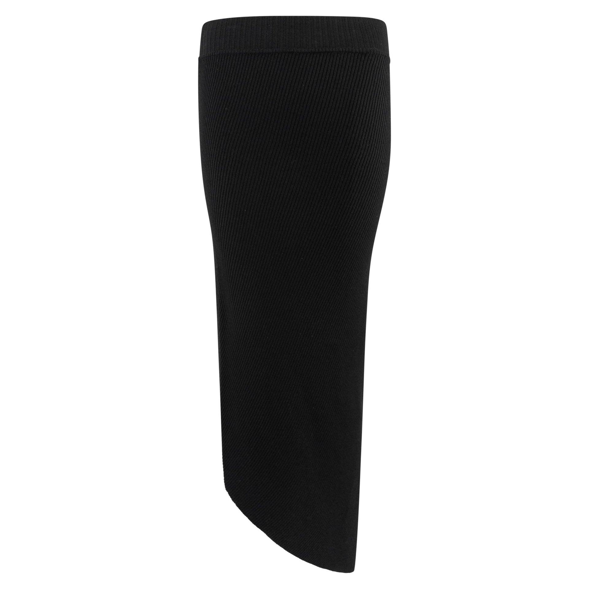 1990s Yves Saint Laurent Black Stretch Ribbed Knit Asymmetric Maxi Skirt - RealList