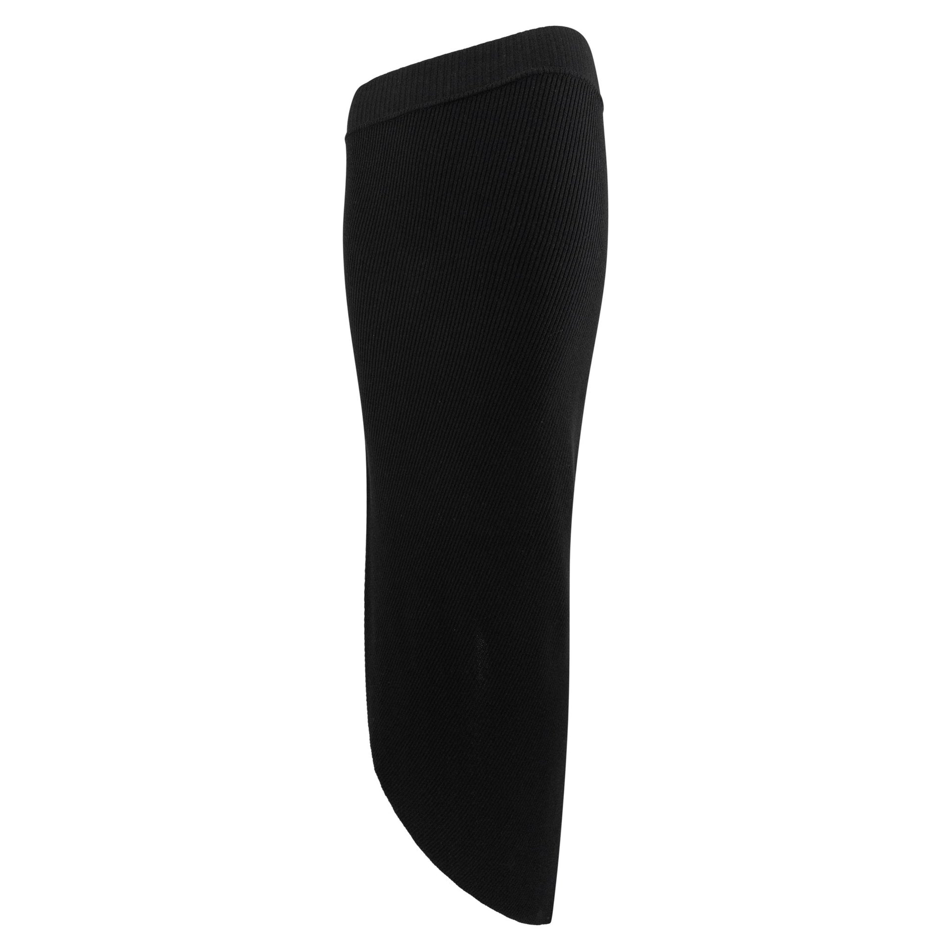 1990s Yves Saint Laurent Black Stretch Ribbed Knit Asymmetric Maxi Skirt - RealList