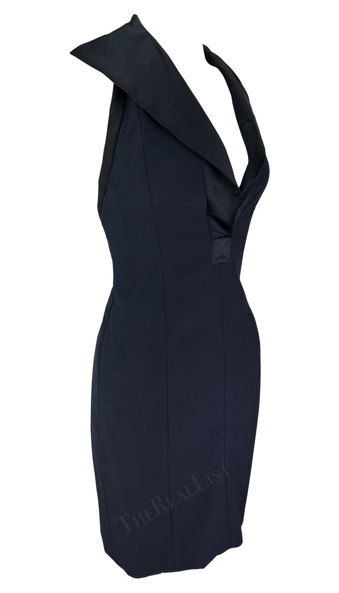 1990s Yves Saint Laurent Rive Gauche Navy Halterneck Sleeveless Mini Dress - RealList