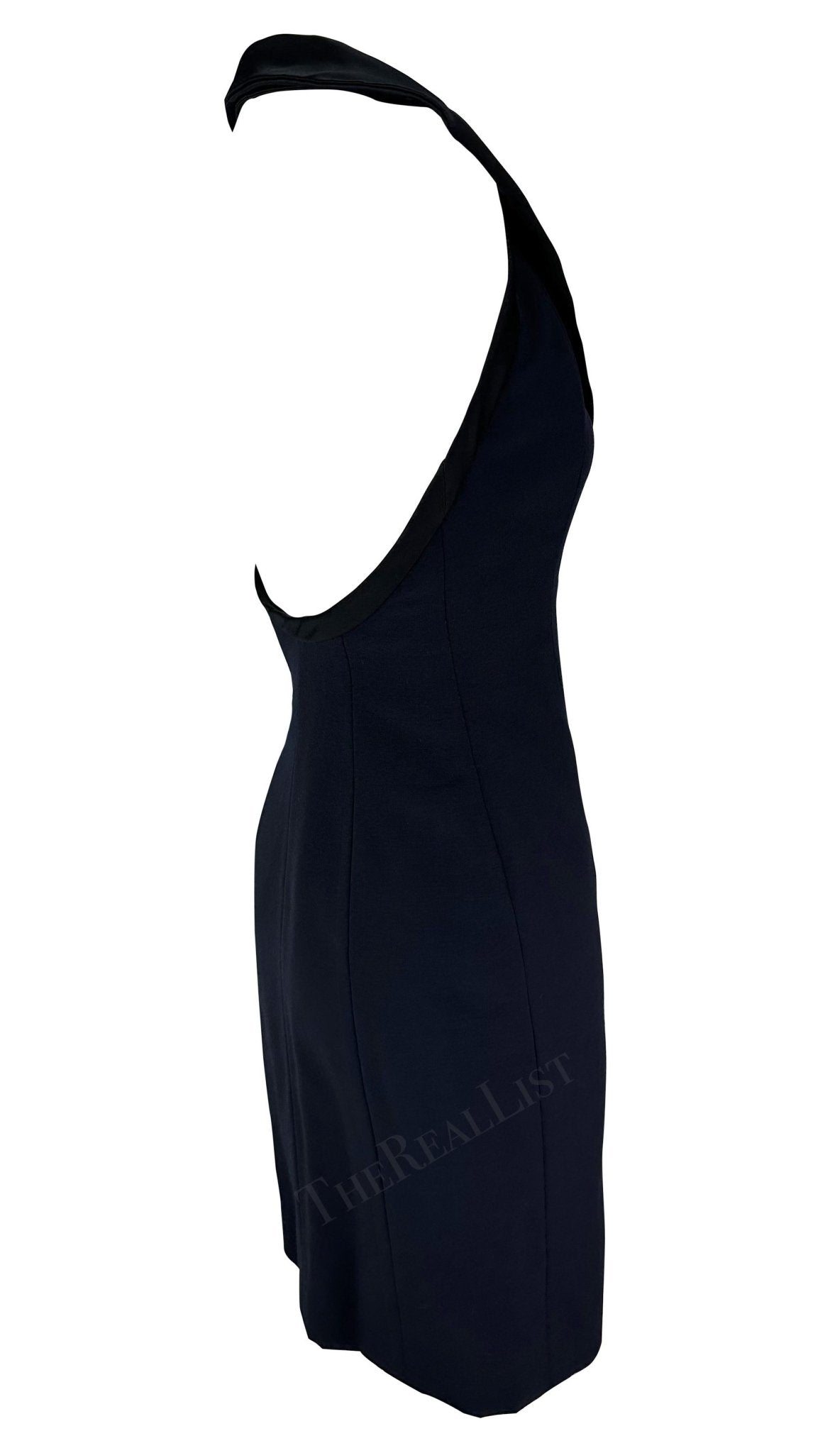 1990s Yves Saint Laurent Rive Gauche Navy Halterneck Sleeveless Mini Dress - RealList