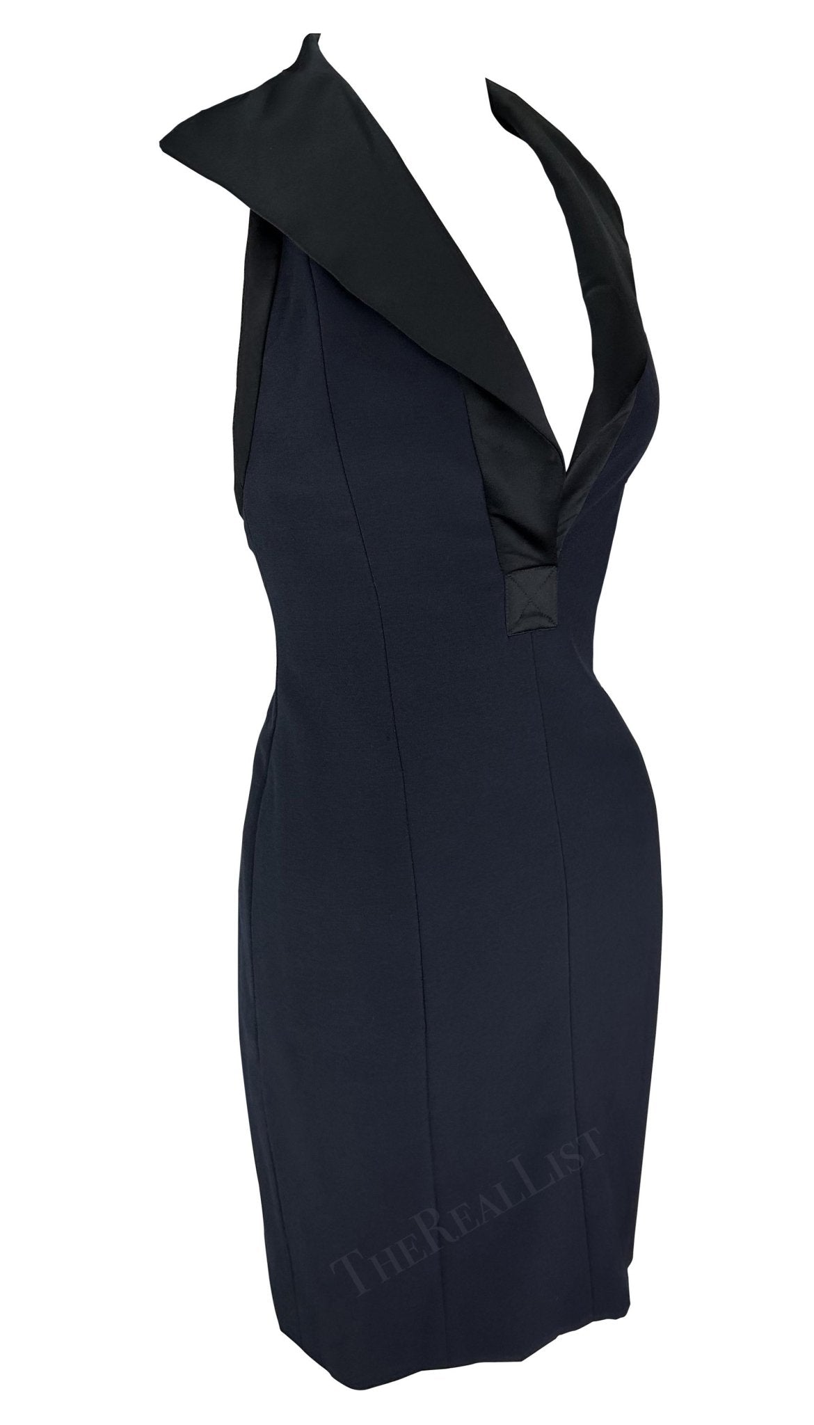 1990s Yves Saint Laurent Rive Gauche Navy Halterneck Sleeveless Mini Dress - RealList