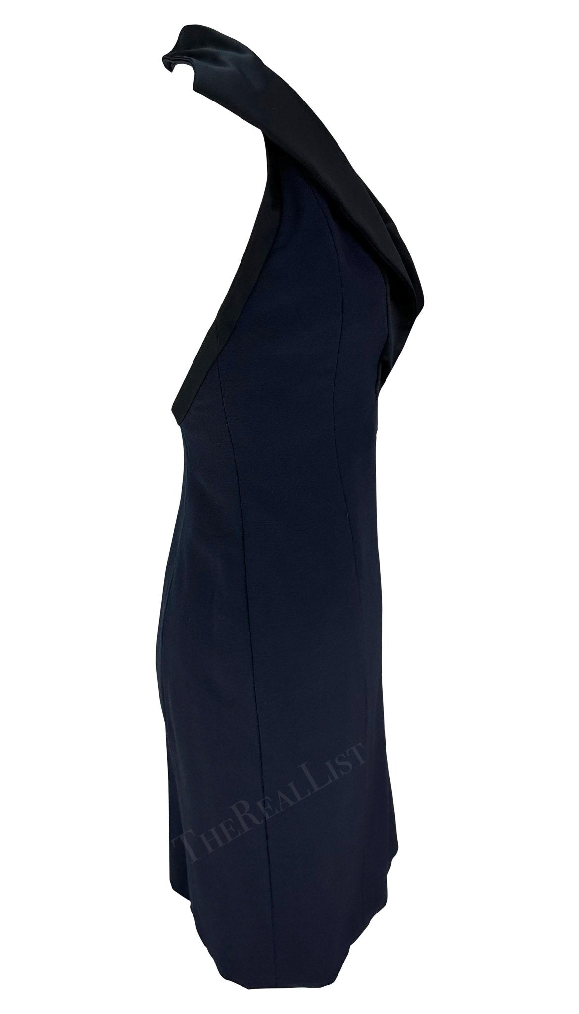 1990s Yves Saint Laurent Rive Gauche Navy Halterneck Sleeveless Mini Dress - RealList