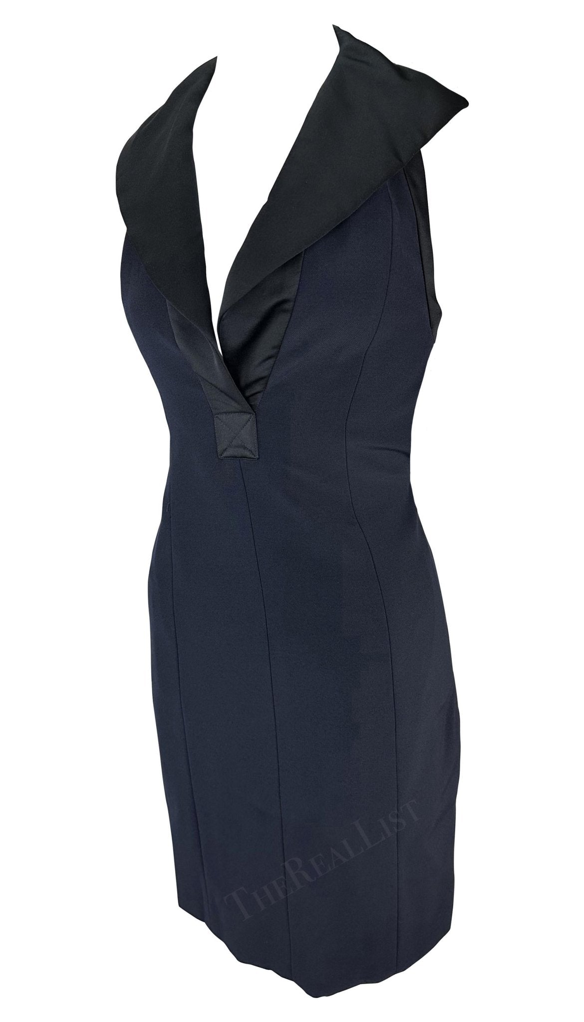 1990s Yves Saint Laurent Rive Gauche Navy Halterneck Sleeveless Mini Dress - RealList