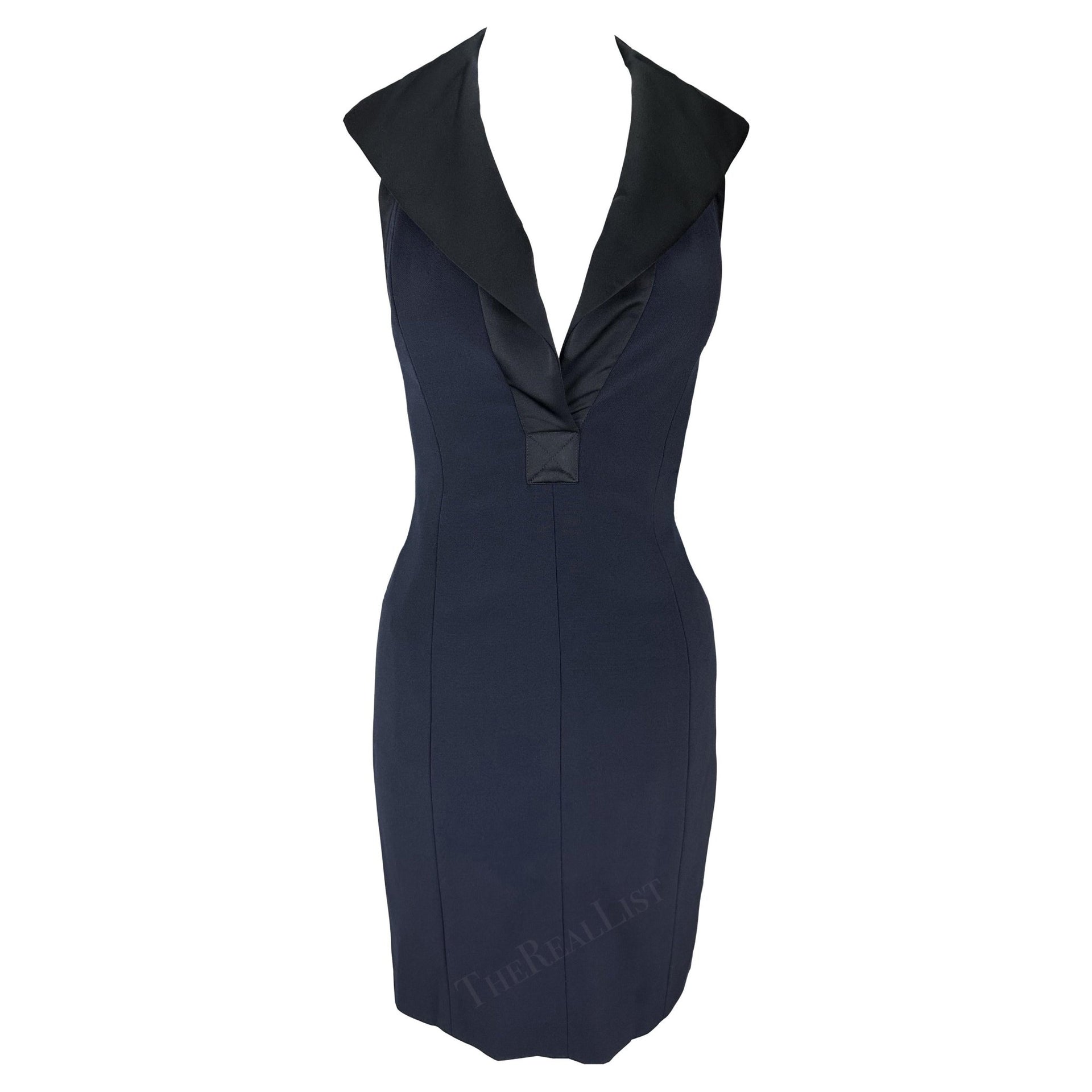 1990s Yves Saint Laurent Rive Gauche Navy Halterneck Sleeveless Mini Dress - RealList
