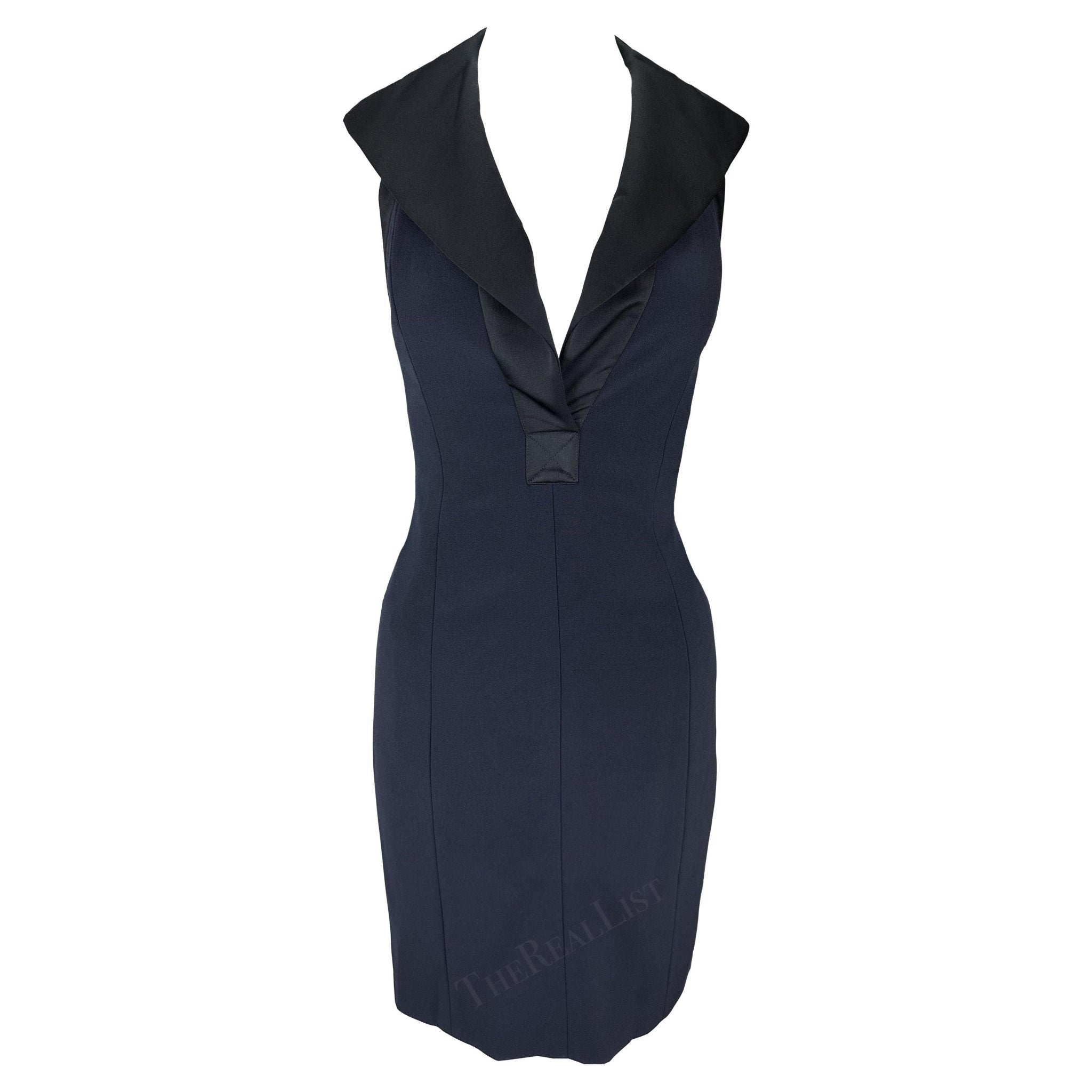 1990s Yves Saint Laurent Rive Gauche Navy Halterneck Sleeveless Mini Dress - RealList