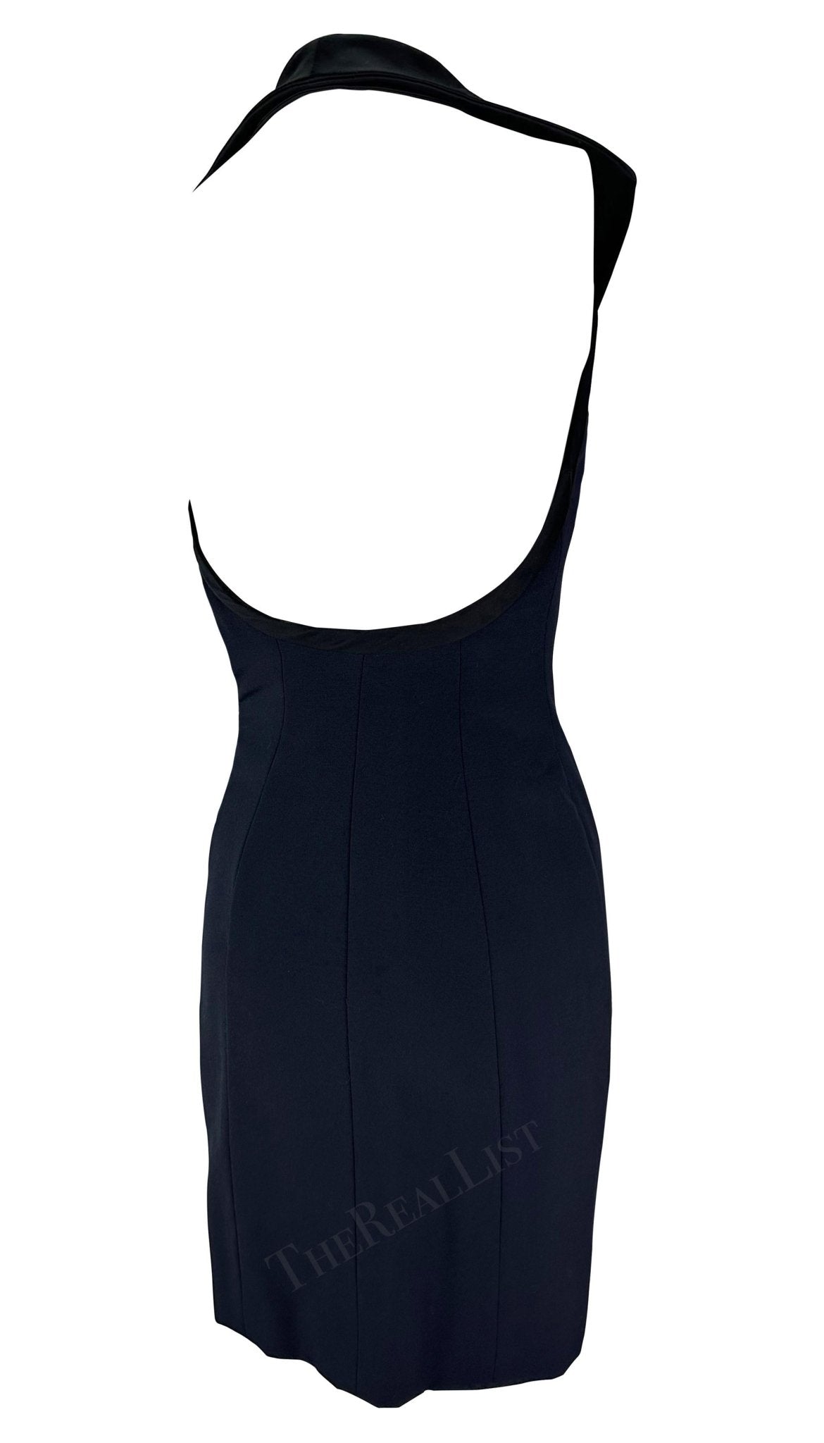1990s Yves Saint Laurent Rive Gauche Navy Halterneck Sleeveless Mini Dress - RealList