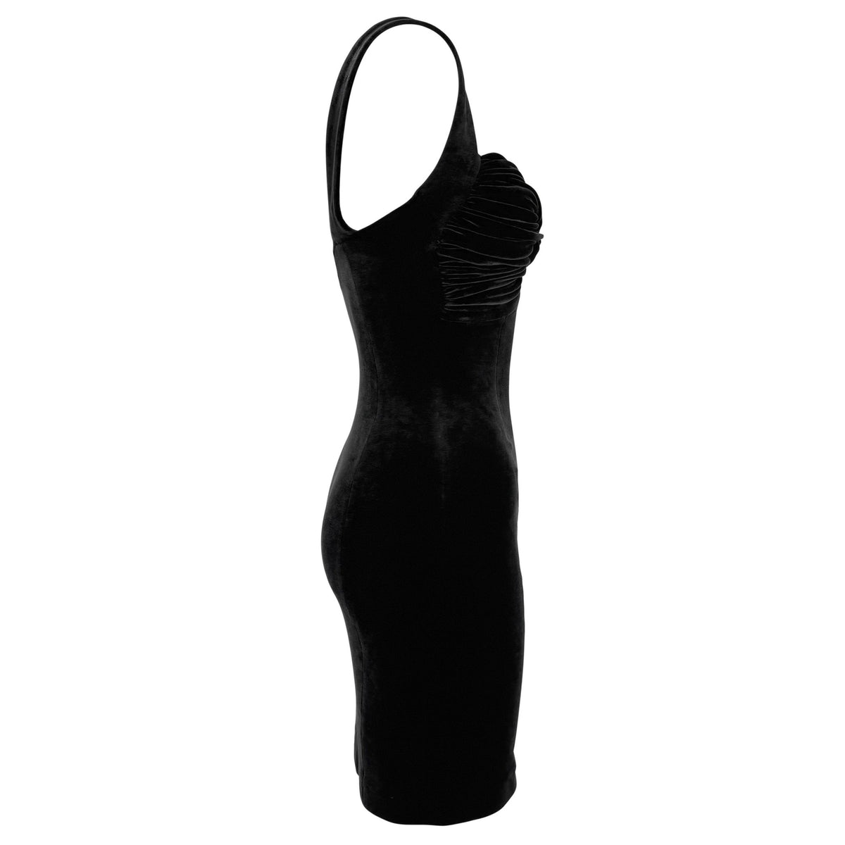 1991 Norma Kamali Black Velvet Bodycon Tied Bust Mini Dress - RealList