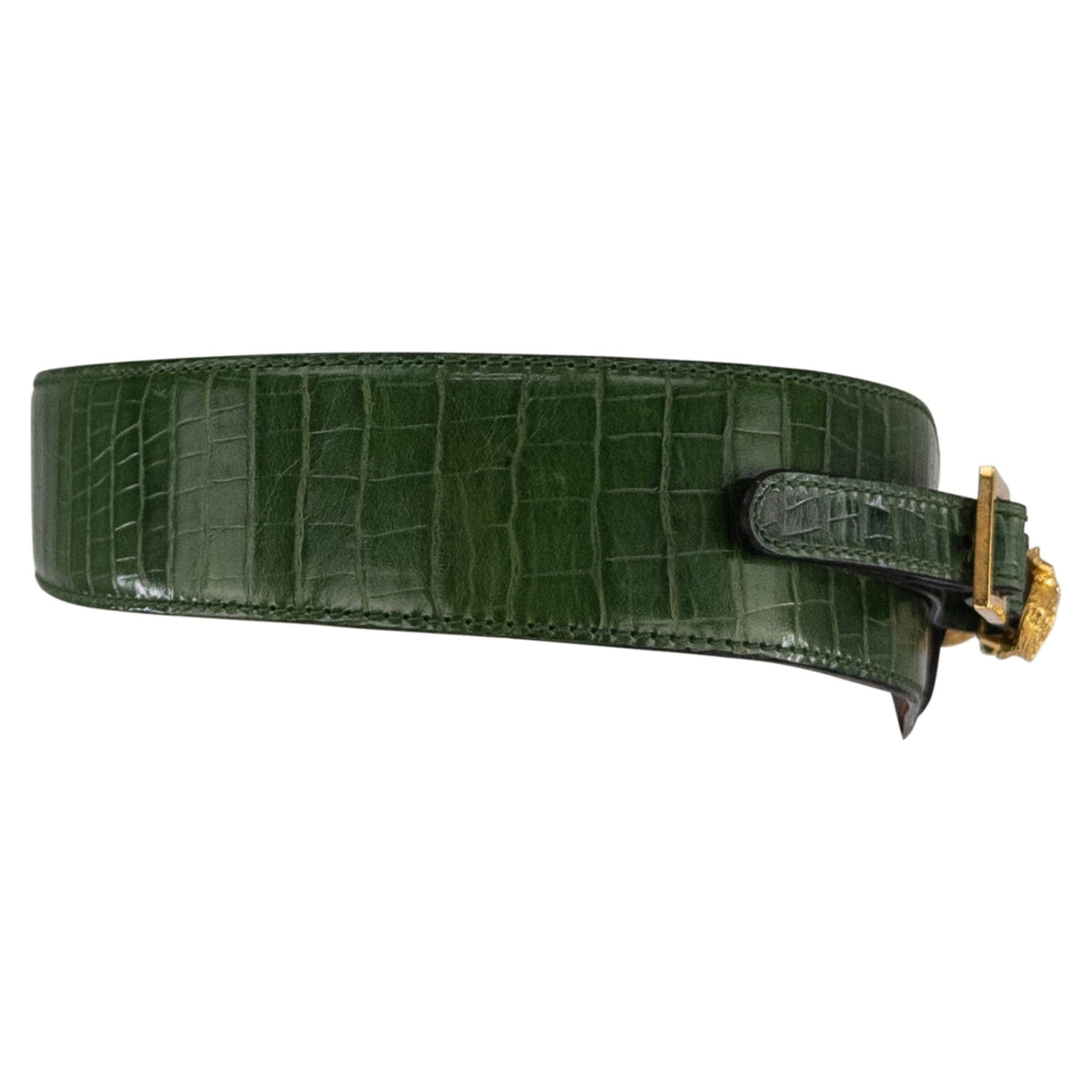 1992 Celine Paris Dark Green Embossed Leather Figural Crocodile Waist Belt - RealList