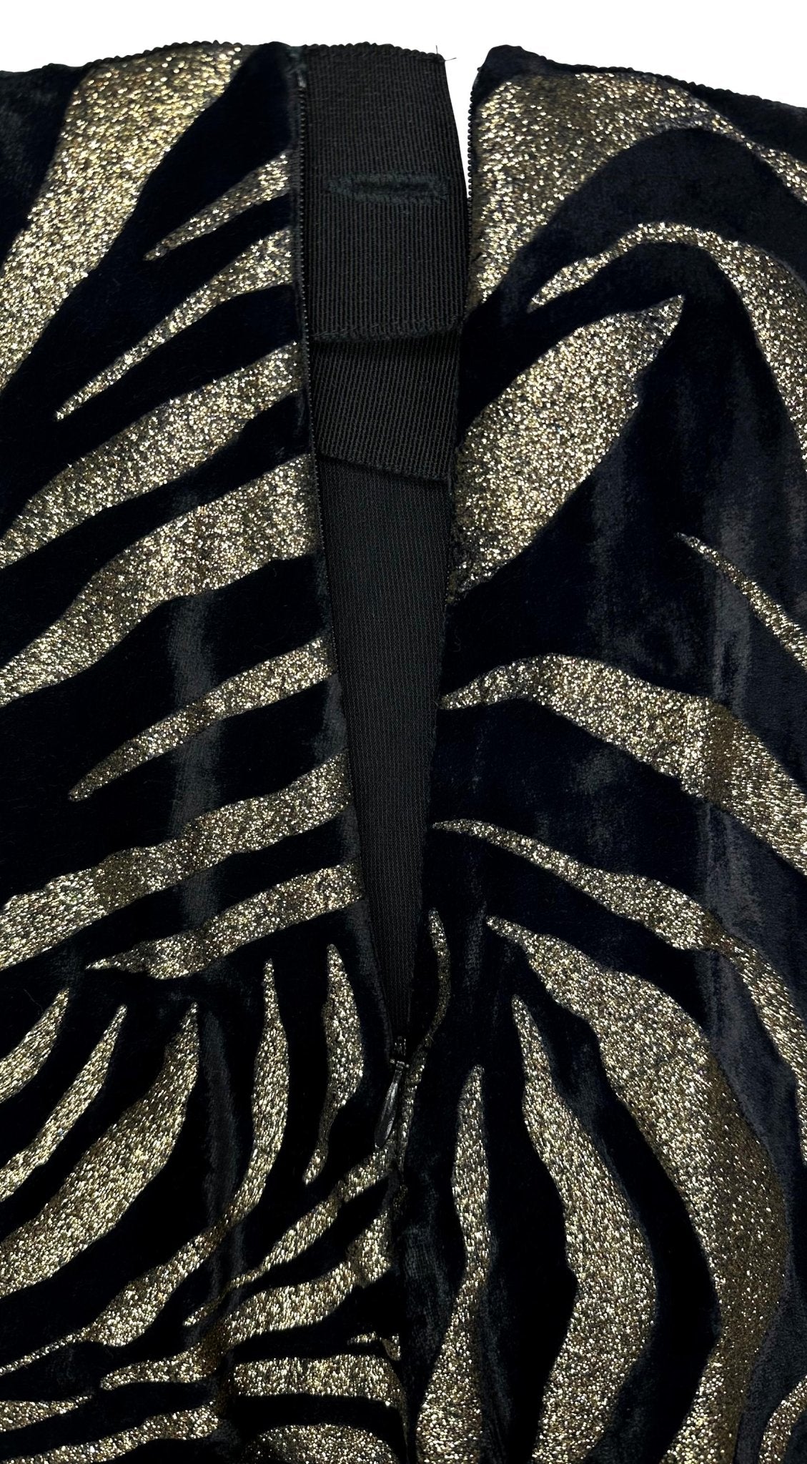 1992 Gianni Versace Gold Glitter Animal Pattern Stretch Black Velvet Leggings - RealList