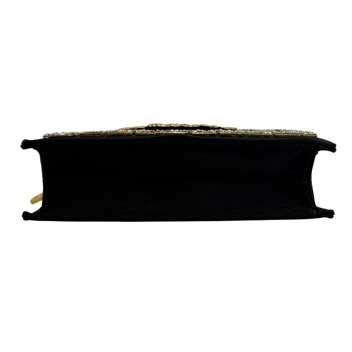 1992 Gianni Versace Rhinestone Medusa Medallion Black Silk Evening Clutch Bag - RealList
