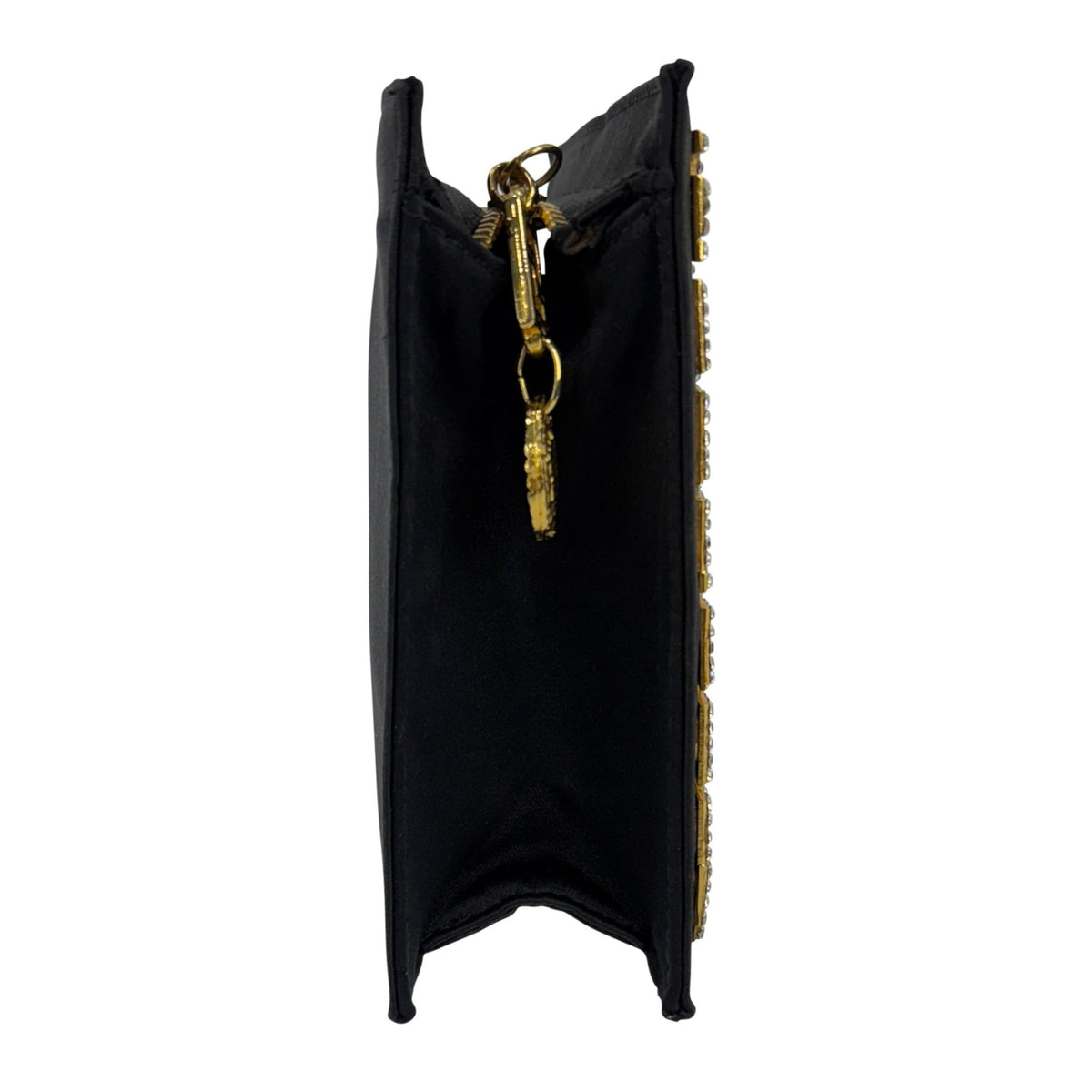 1992 Gianni Versace Rhinestone Medusa Medallion Black Silk Evening Clutch Bag - RealList
