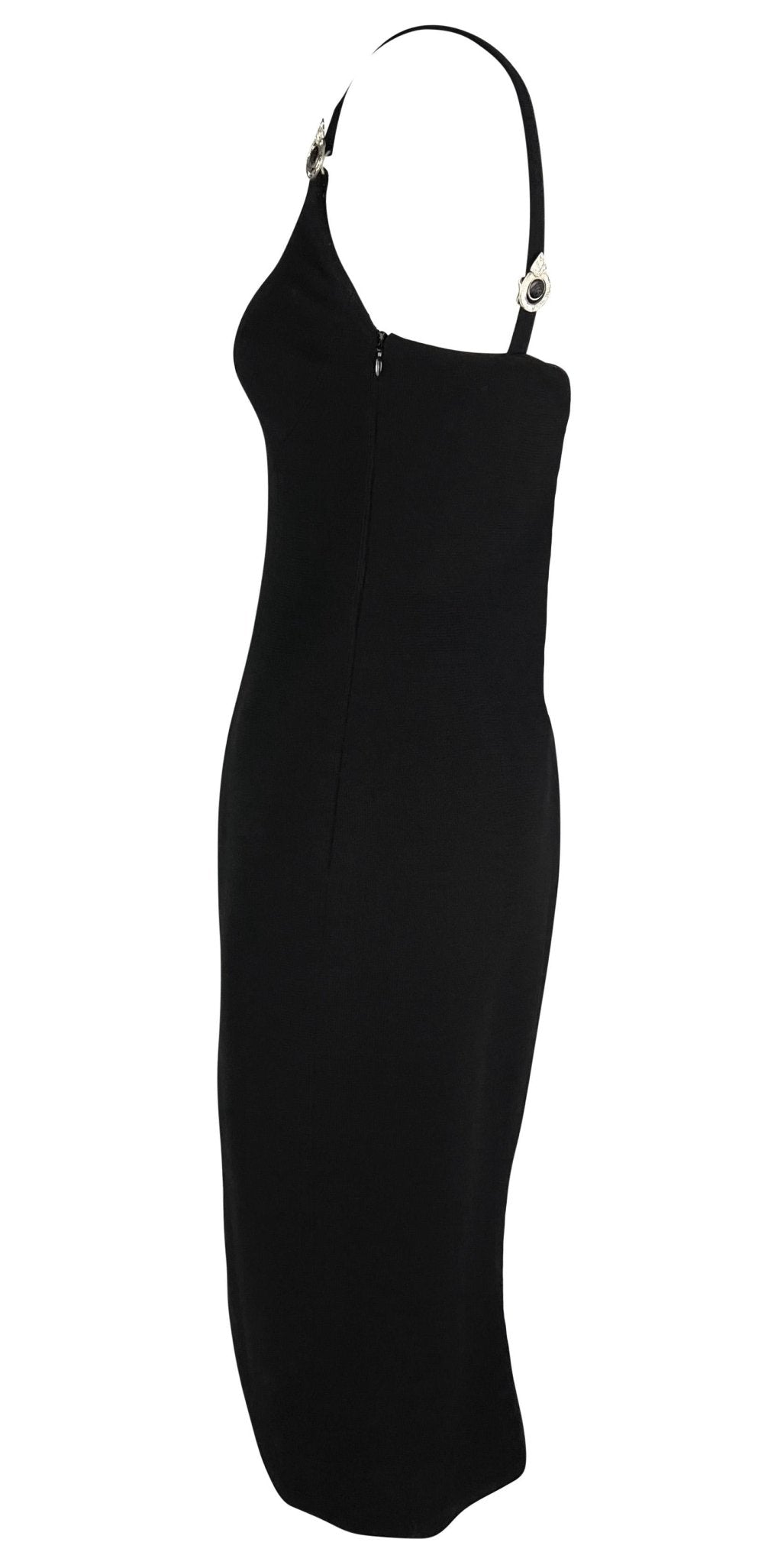 1995 Gianni Versace Black Sweetheart Neckline Rhinestone Medusa Black Dress - RealList