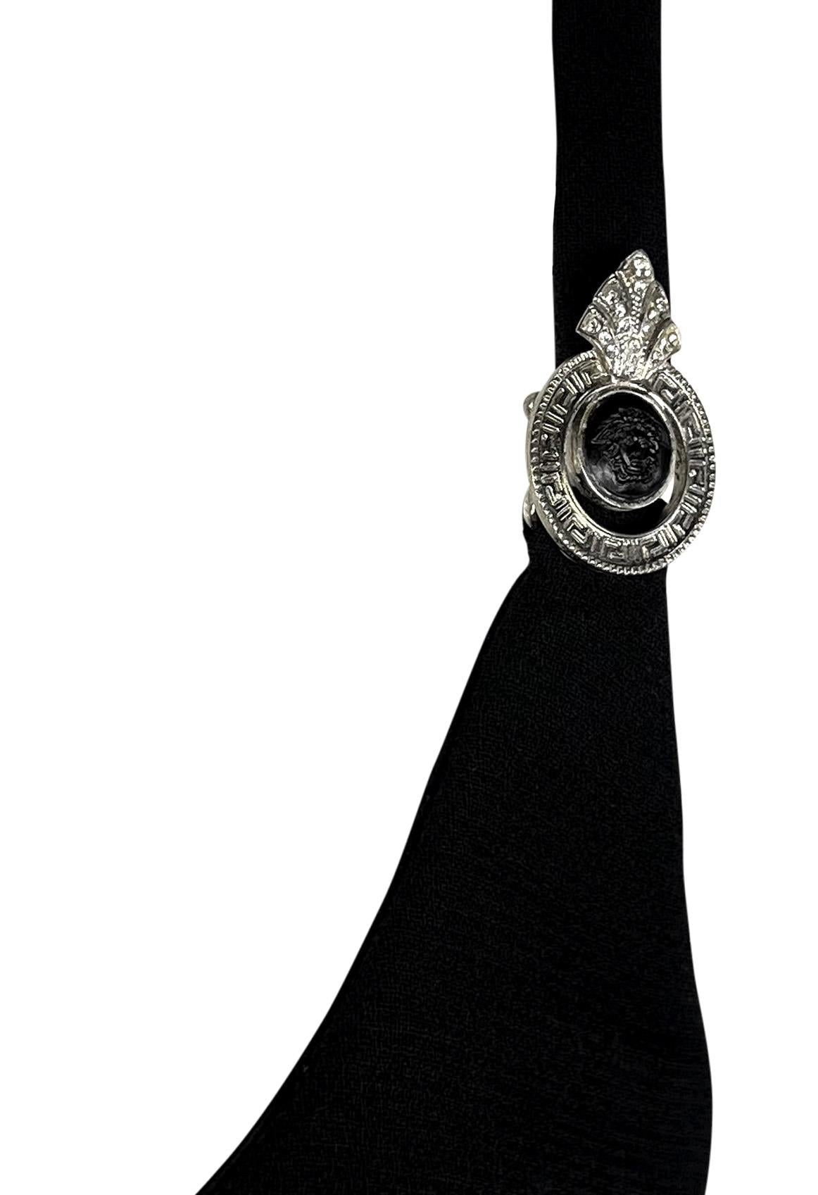 1995 Gianni Versace Black Sweetheart Neckline Rhinestone Medusa Black Dress - RealList