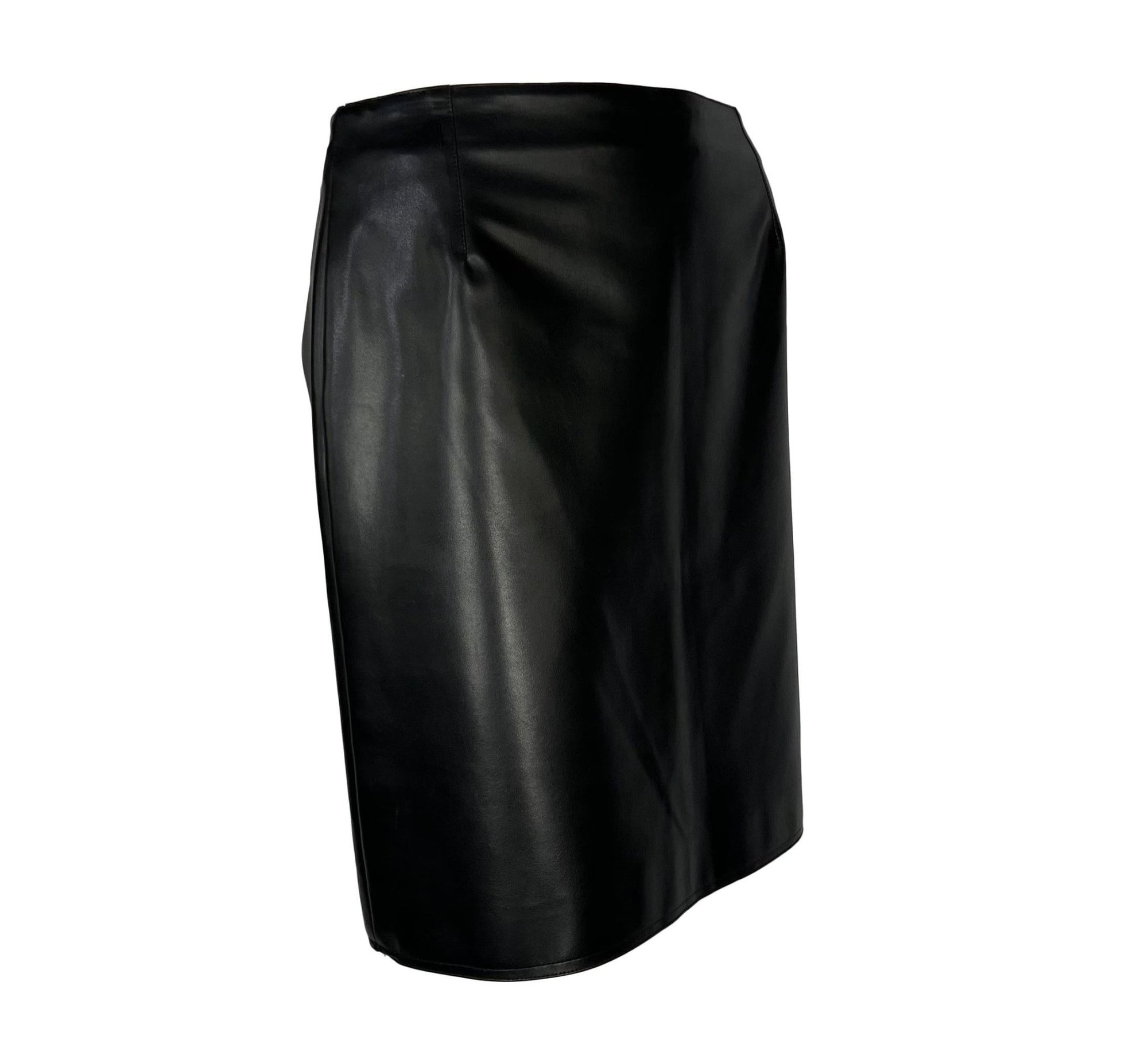 1996 Gianni Versace Couture Black Vegan Leather Mini Skirt - RealList
