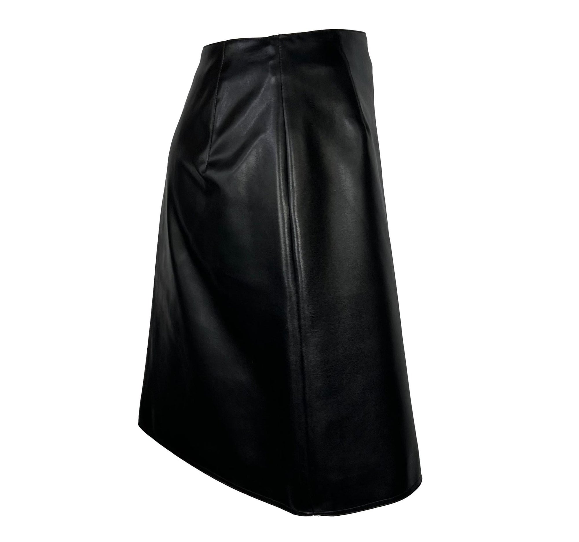 1996 Gianni Versace Couture Black Vegan Leather Mini Skirt - RealList