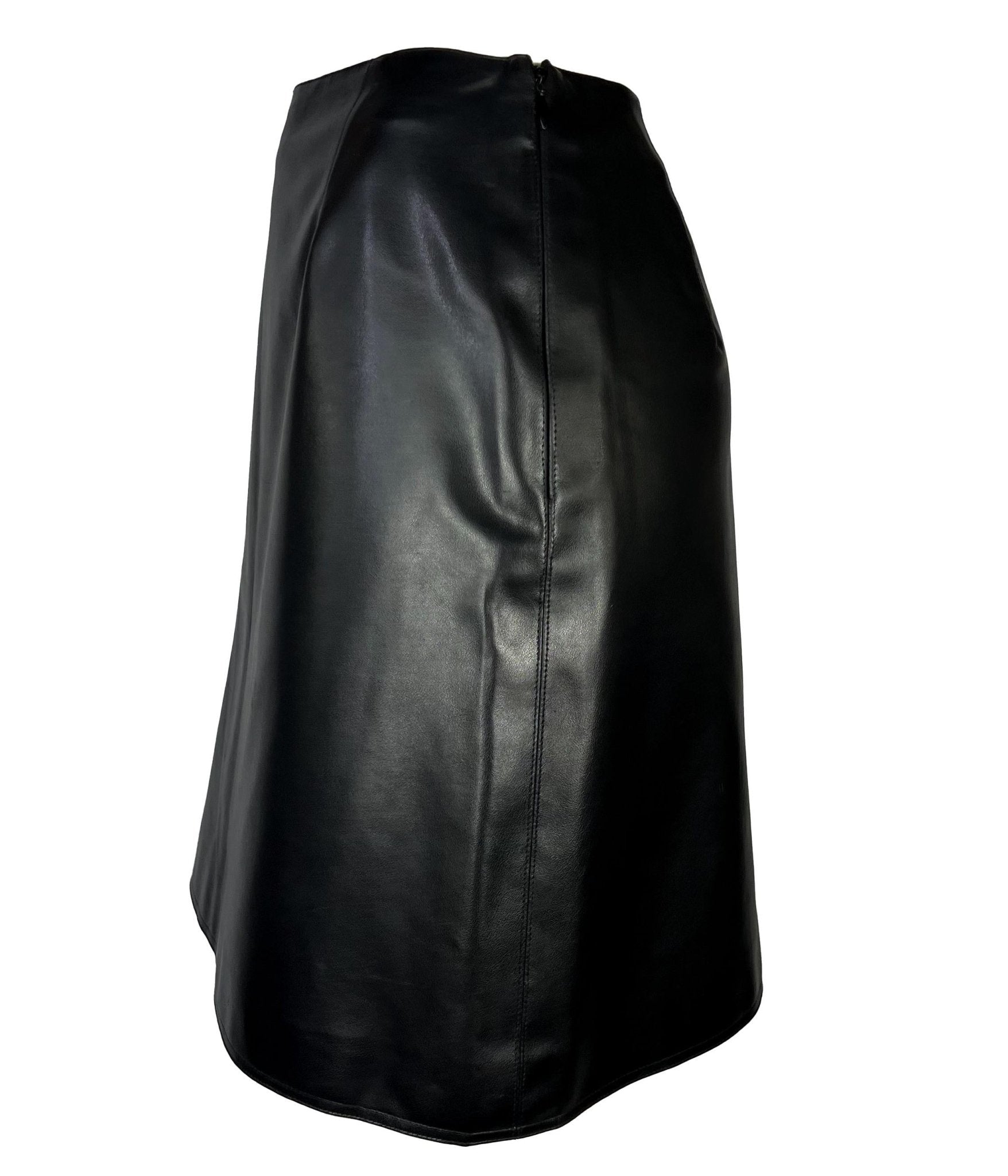 1996 Gianni Versace Couture Black Vegan Leather Mini Skirt - RealList
