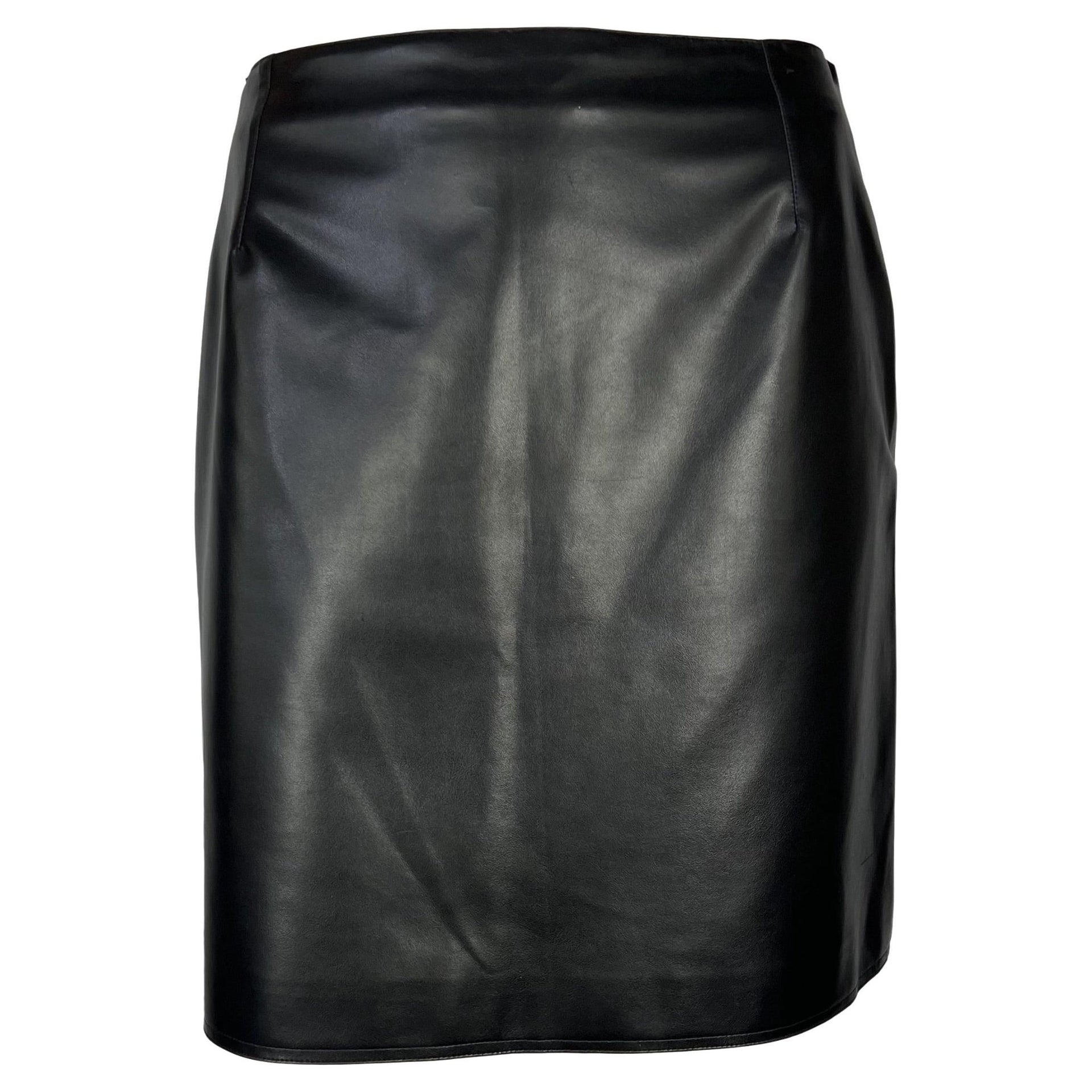 1996 Gianni Versace Couture Black Vegan Leather Mini Skirt - RealList