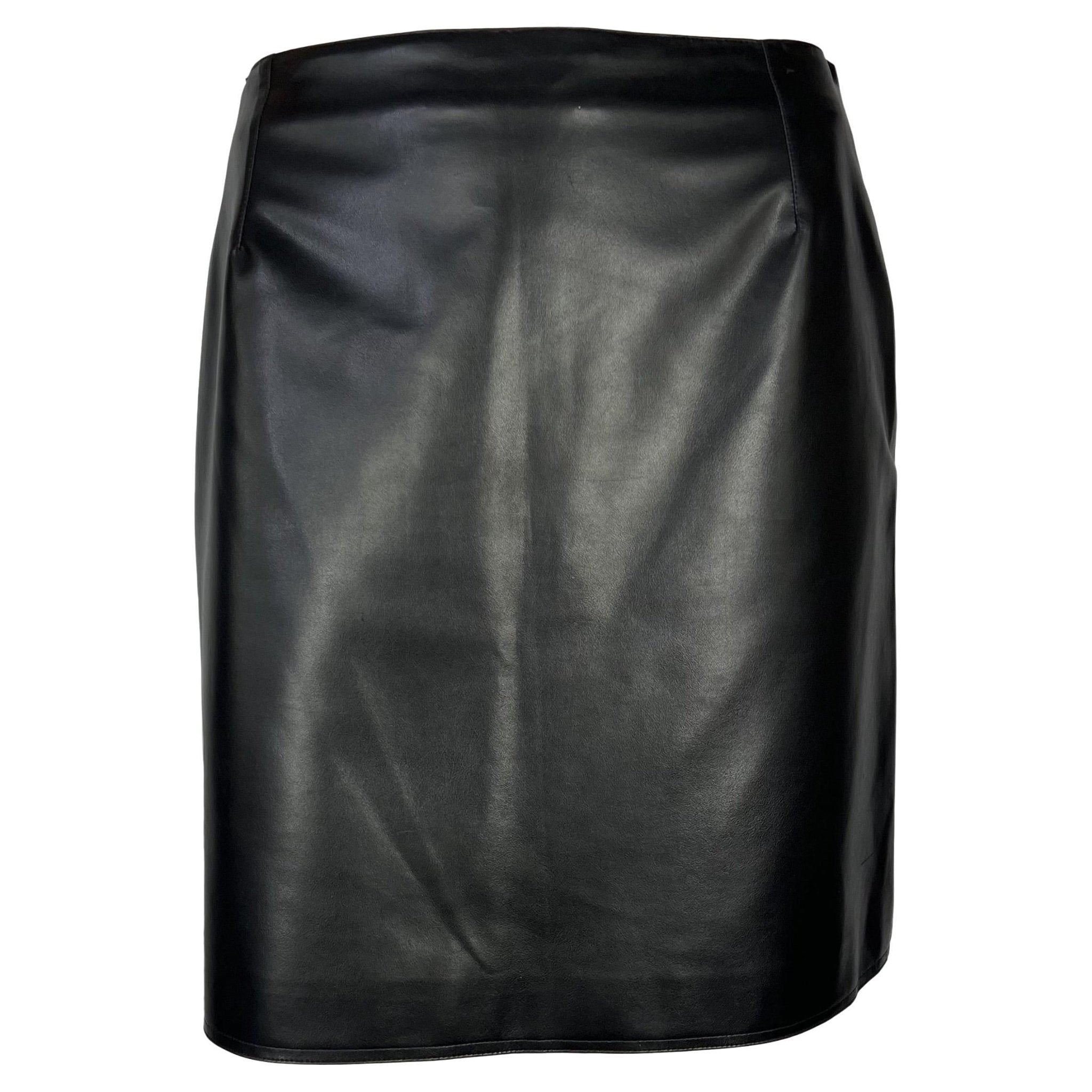 1996 Gianni Versace Couture Black Vegan Leather Mini Skirt - RealList
