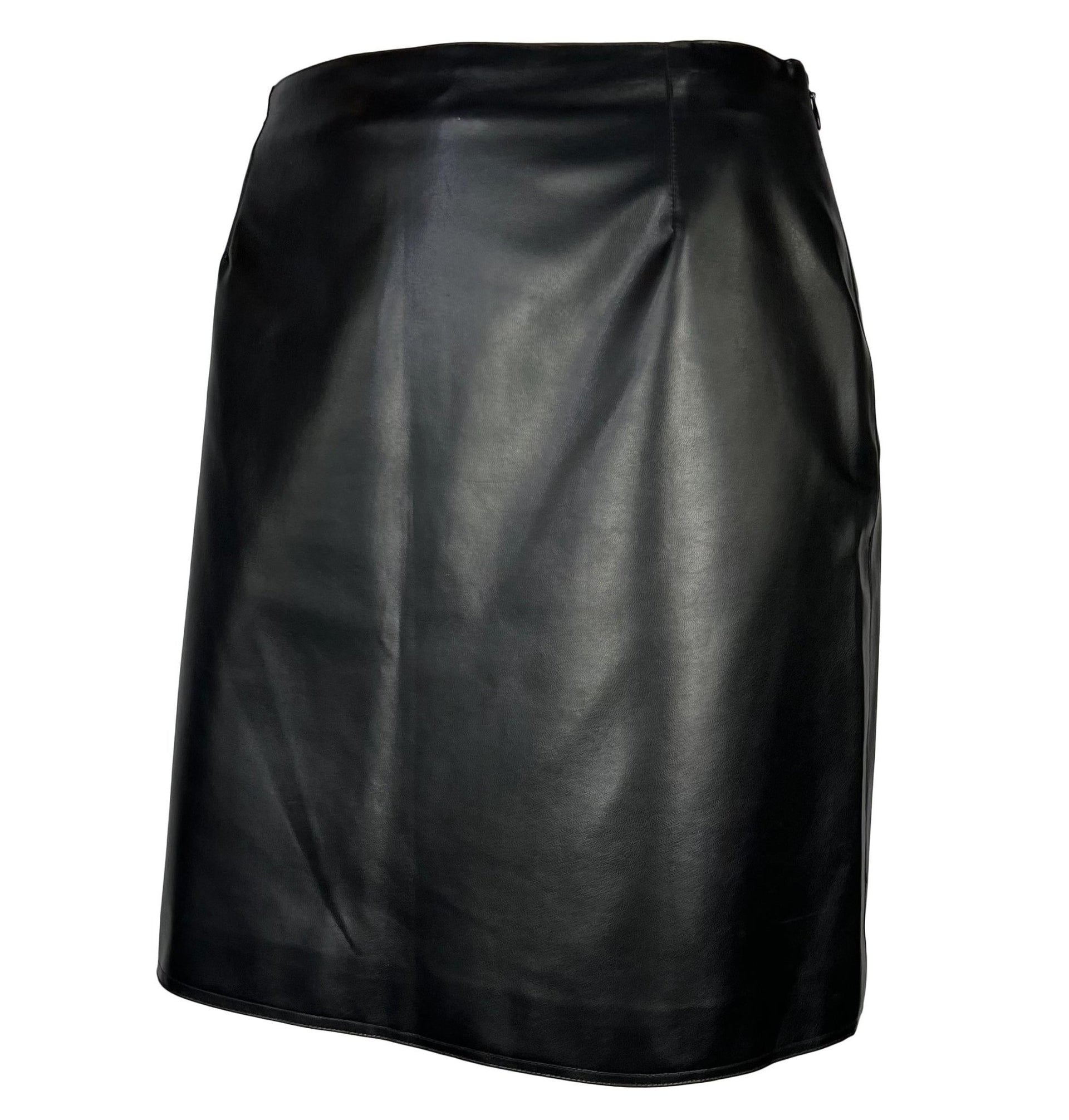 1996 Gianni Versace Couture Black Vegan Leather Mini Skirt - RealList