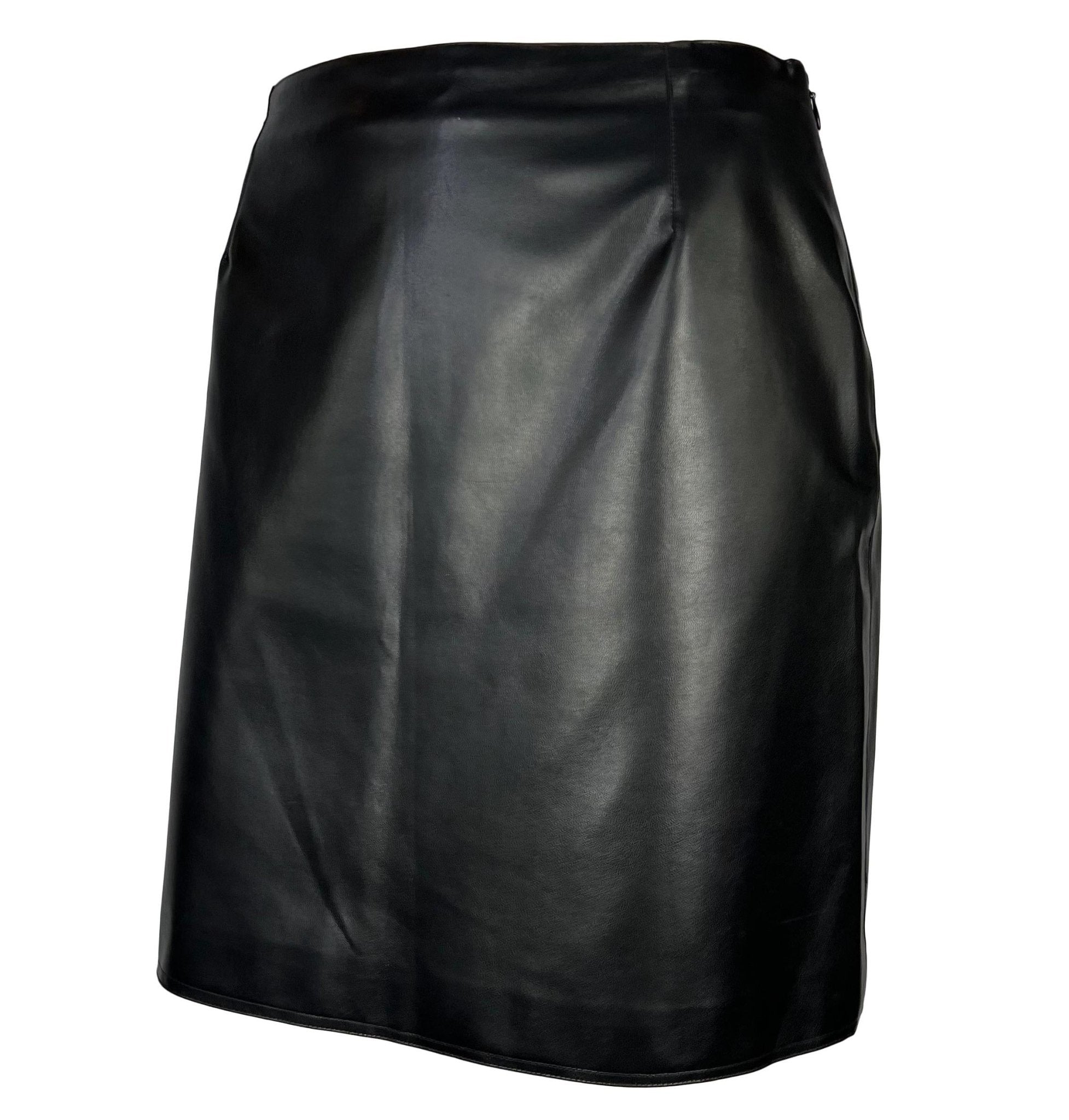 1996 Gianni Versace Couture Black Vegan Leather Mini Skirt - RealList