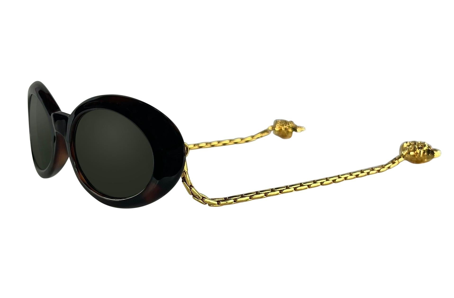 1996 Gianni Versace Faux Tortoise Shell Gold Chain Medusa Pendant Sunglasses - RealList