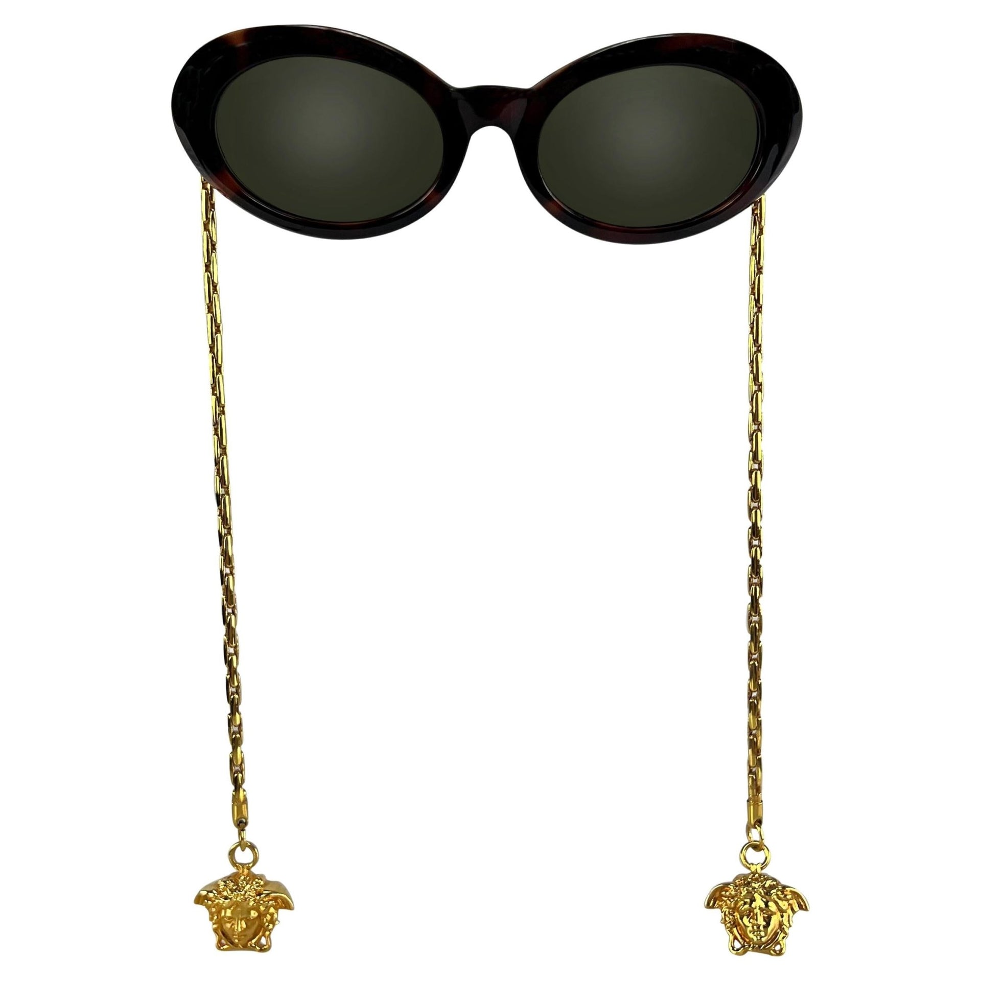 1996 Gianni Versace Faux Tortoise Shell Gold Chain Medusa Pendant Sunglasses - RealList