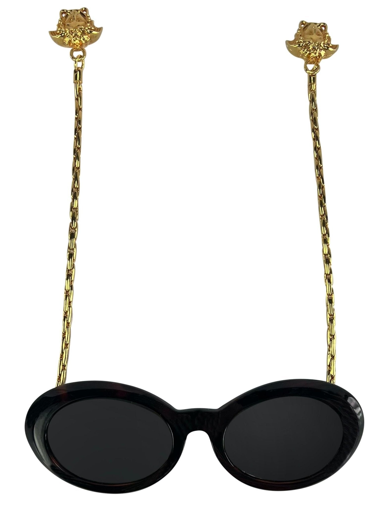 1996 Gianni Versace Faux Tortoise Shell Gold Chain Medusa Pendant Sunglasses - RealList
