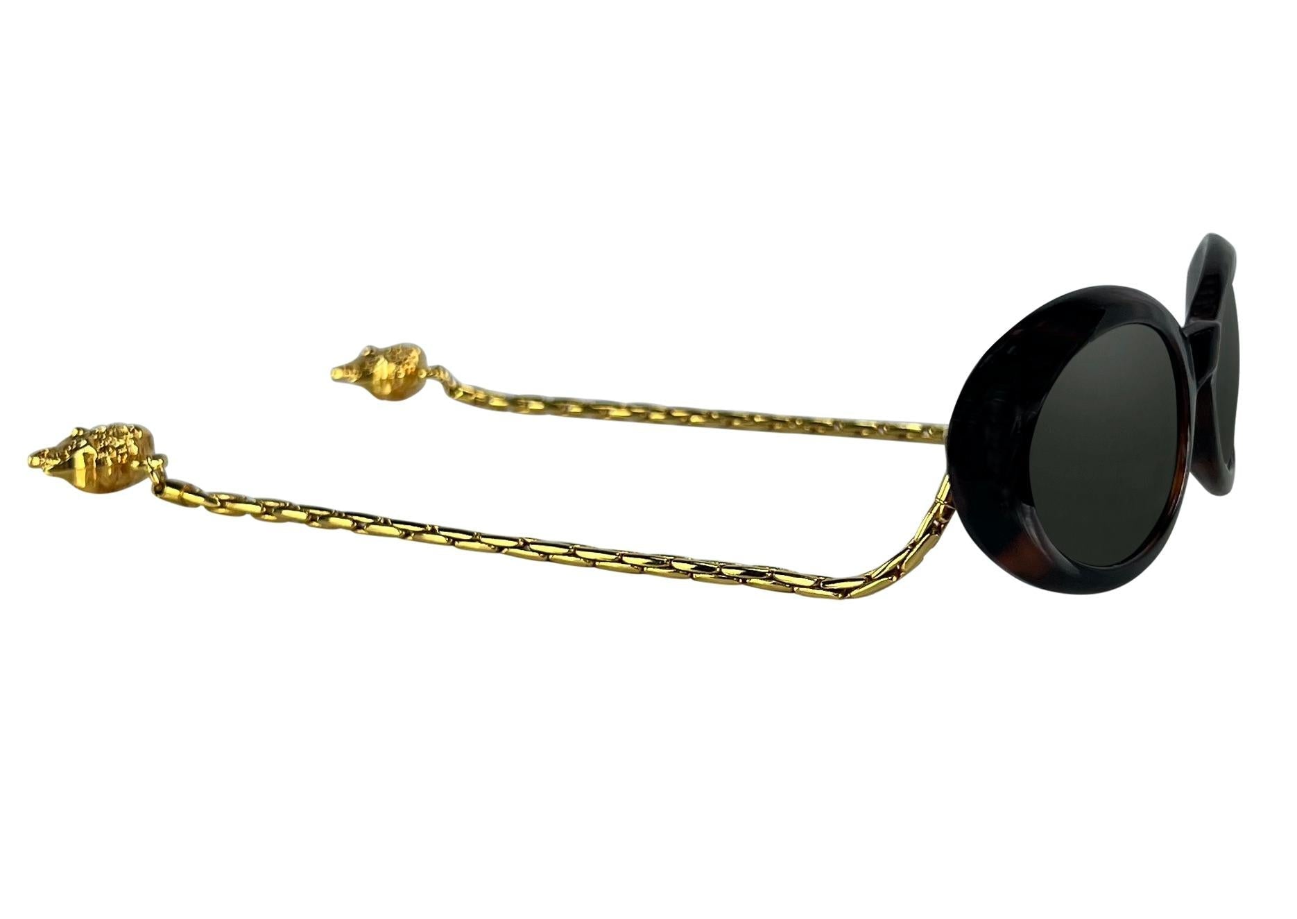 1996 Gianni Versace Faux Tortoise Shell Gold Chain Medusa Pendant Sunglasses - RealList