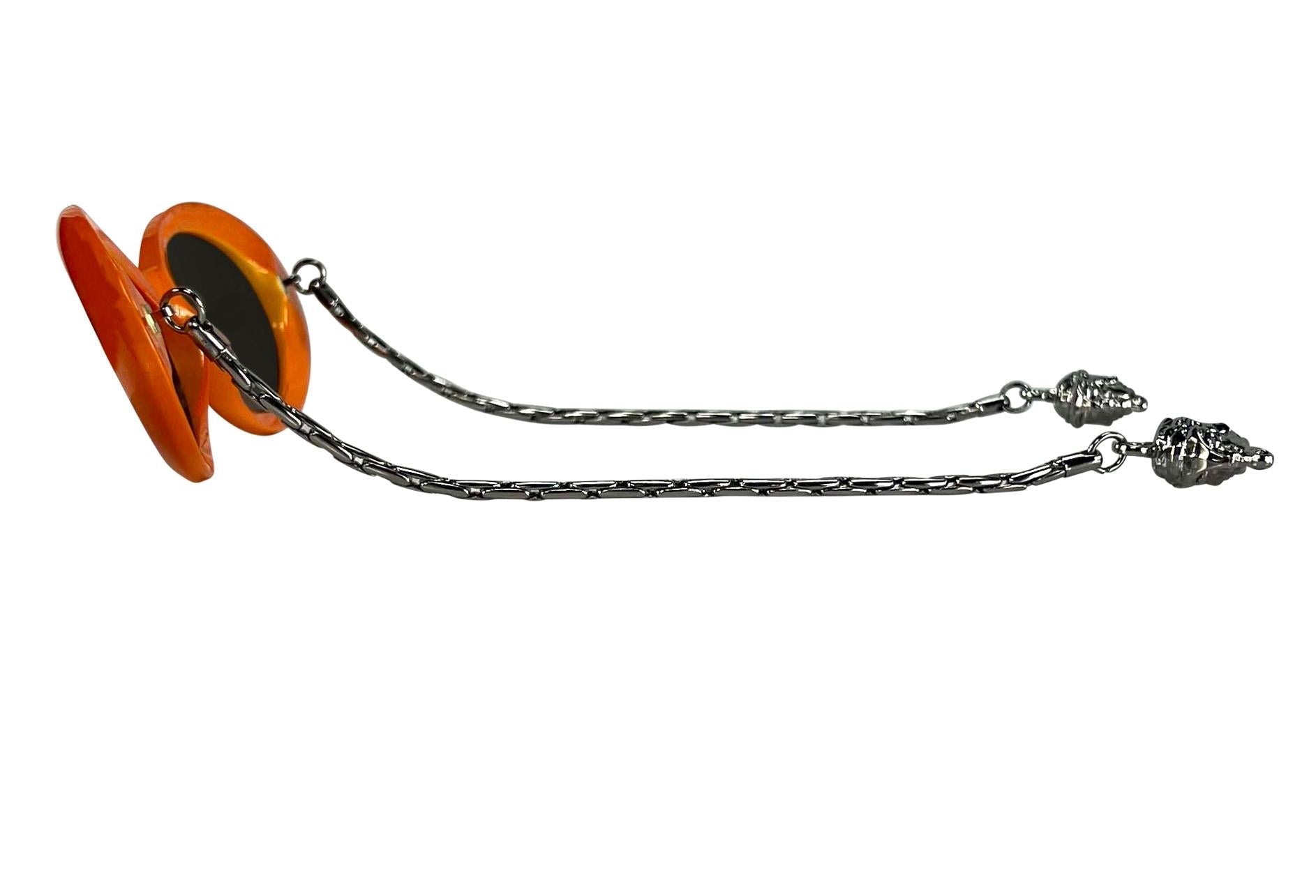 1996 Gianni Versace Medusa Chain Orange Mod Sunglasses - RealList