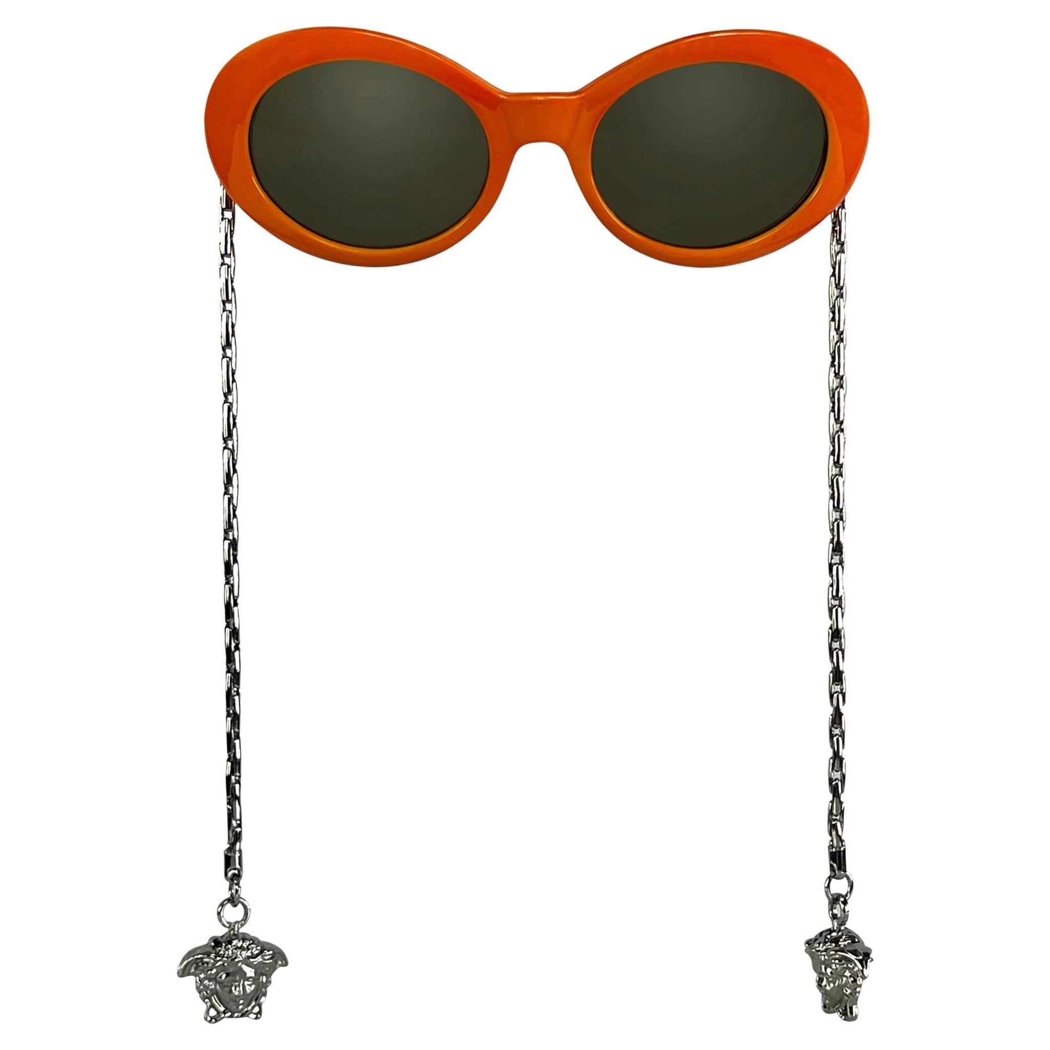 1996 Gianni Versace Medusa Chain Orange Mod Sunglasses - RealList
