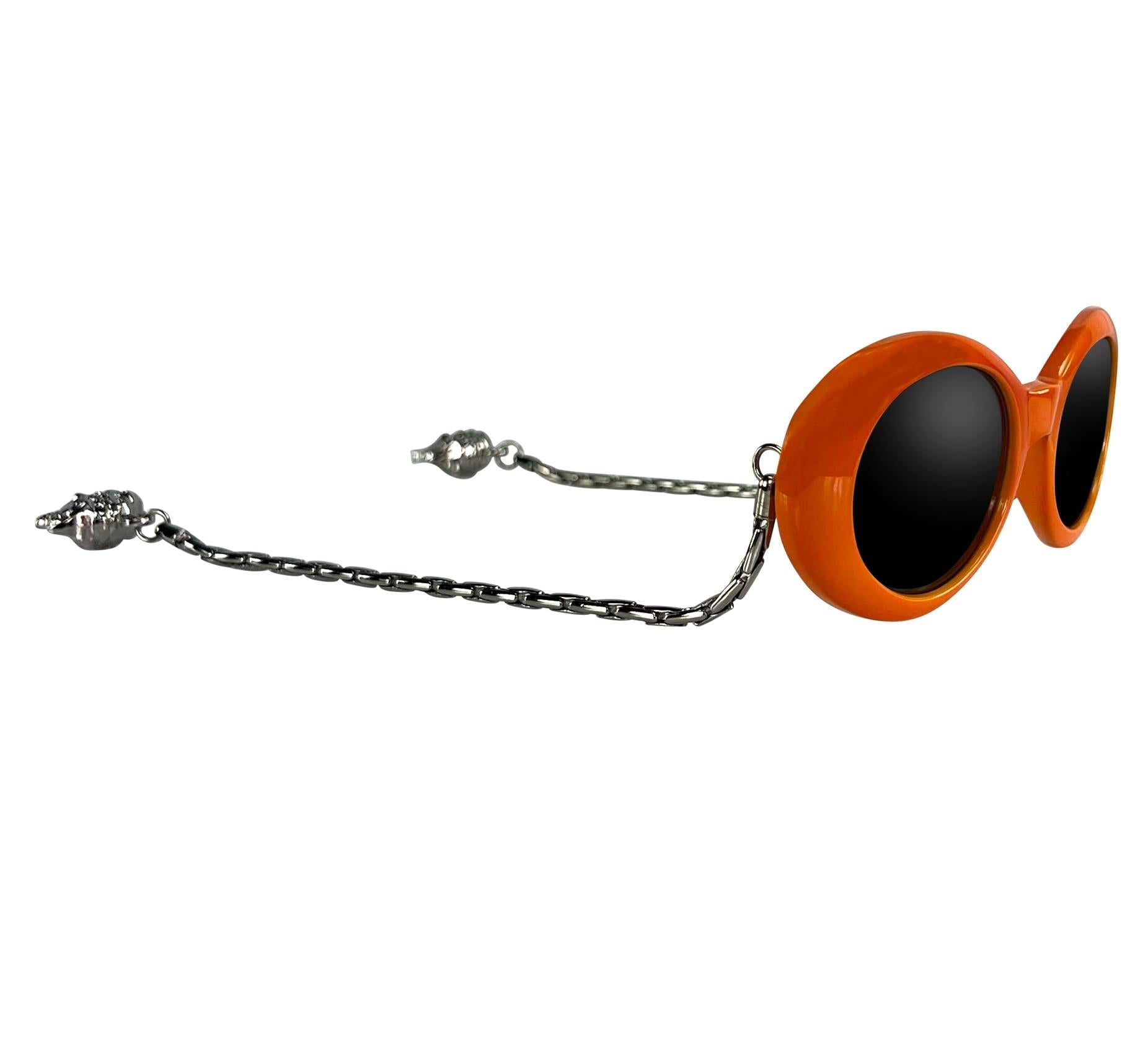 1996 Gianni Versace Medusa Chain Orange Mod Sunglasses - RealList